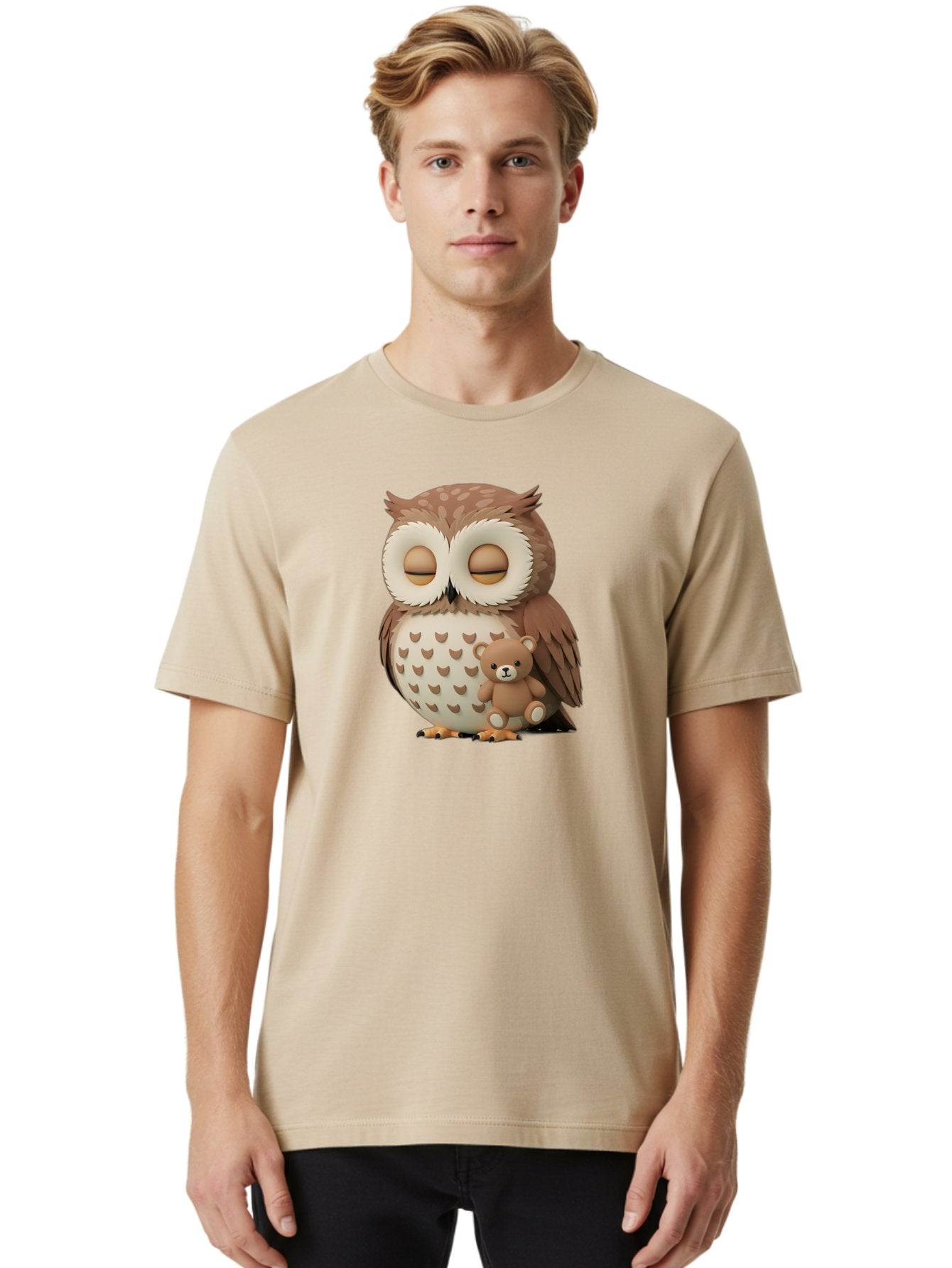 Owl-With-Teddy-1 Men'S Graphic Tee, 100% Cotton, Comfortable Casual Summer Wear, Machine Washable, Vintage Camera, Old Camera, Antique Camera, Black Camera, Classic Photography, Photography Equipment, Nostalgic Device, Film Camera, Camera Art Baf936 23