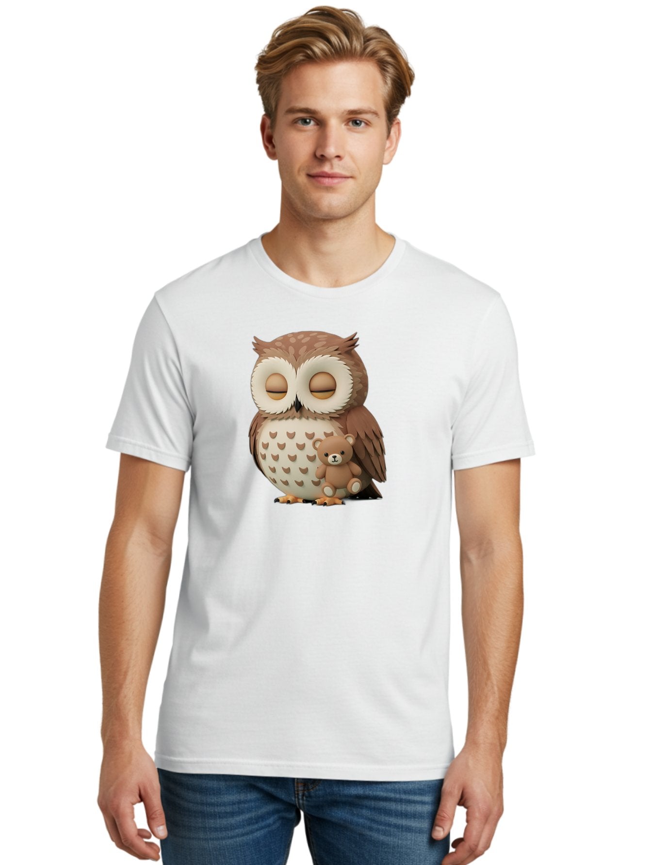 Owl-With-Teddy-1 Men'S Graphic Tee, 100% Cotton, Comfortable Casual Summer Wear, Machine Washable, Vintage Camera, Old Camera, Antique Camera, Black Camera, Classic Photography, Photography Equipment, Nostalgic Device, Film Camera, Camera Art Baf936 27