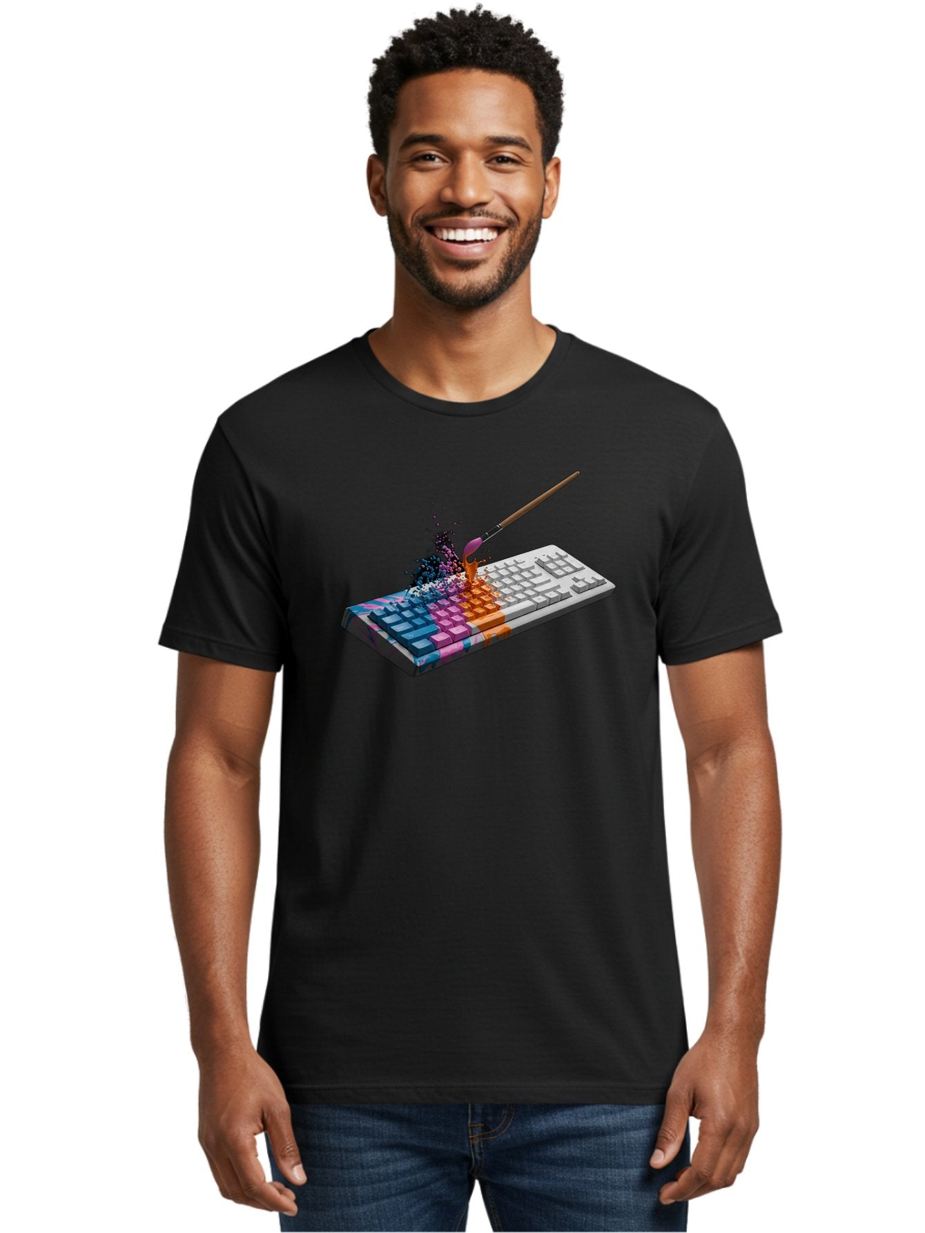 Paintbrush-Keyboard Men'S Graphic Tee, 100% Cotton, Comfortable Casual Summer Wear, Machine Washable, Vintage Camera, Old Camera, Antique Camera, Black Camera, Classic Photography, Photography Equipment, Nostalgic Device, Film Camera, Baf942 24