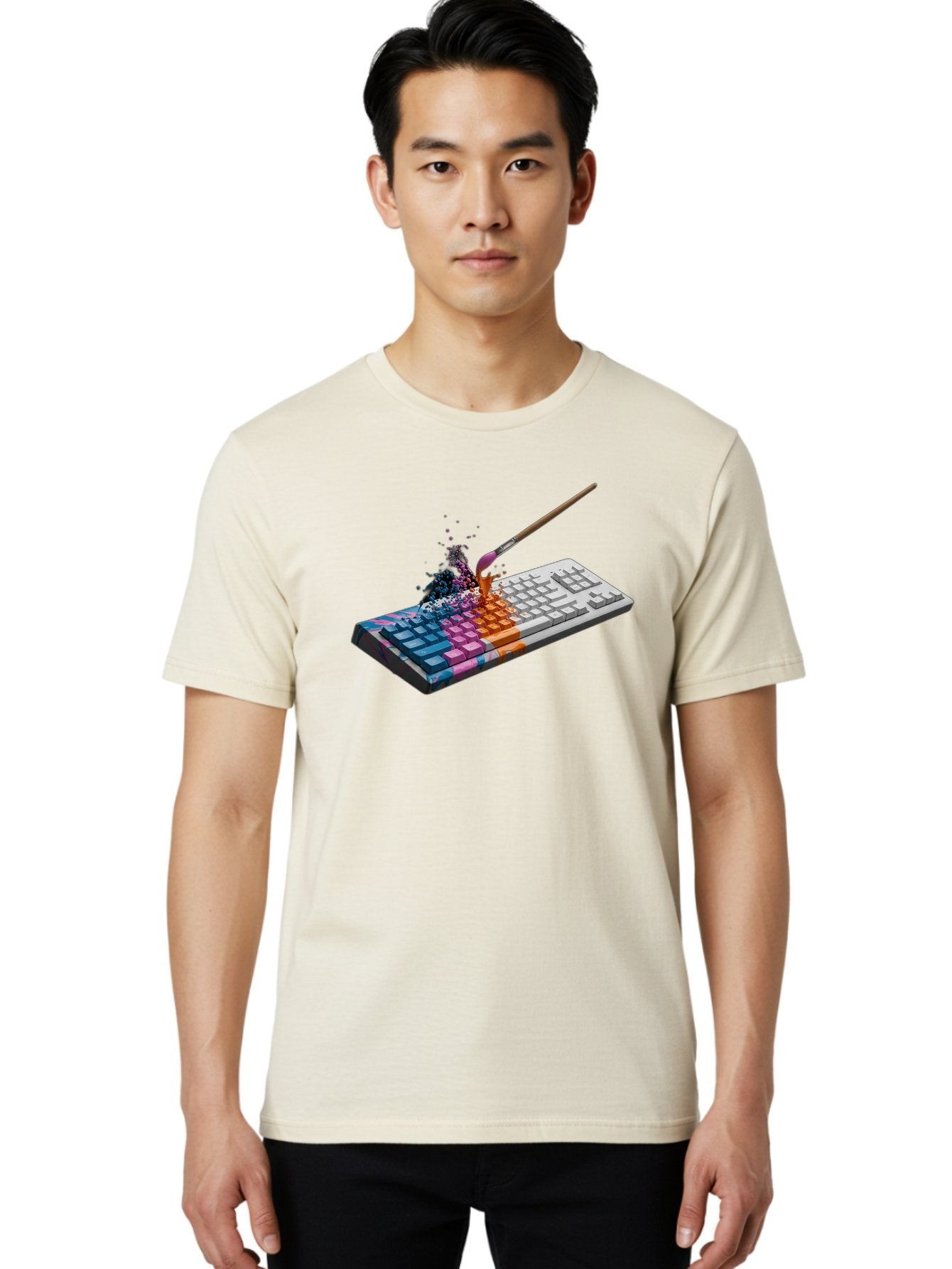 Paintbrush-Keyboard Men'S Graphic Tee, 100% Cotton, Comfortable Casual Summer Wear, Machine Washable, Vintage Camera, Old Camera, Antique Camera, Black Camera, Classic Photography, Photography Equipment, Nostalgic Device, Film Camera, Baf942 19