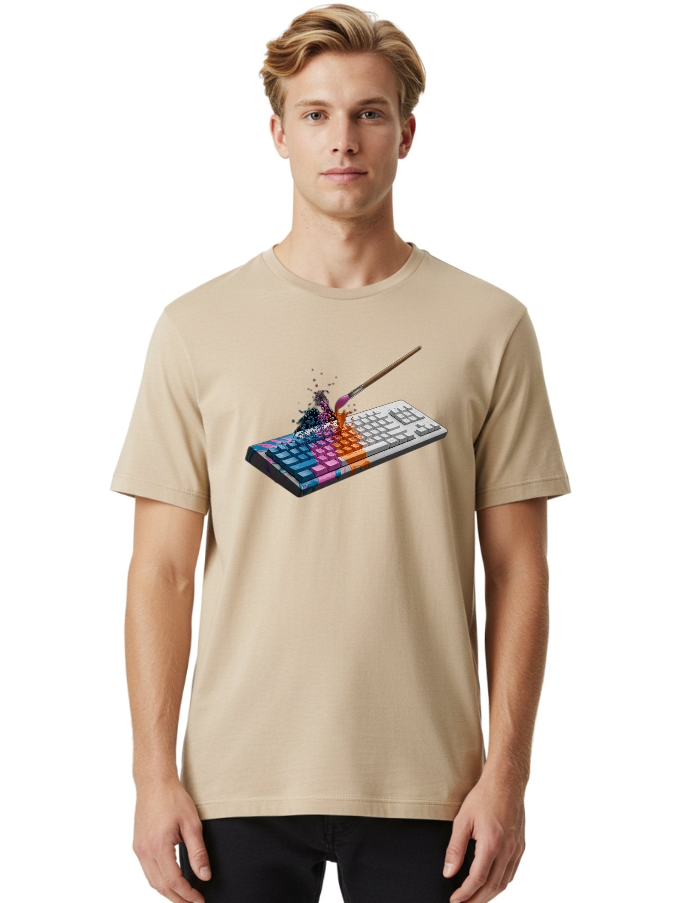 Paintbrush-Keyboard Men'S Graphic Tee, 100% Cotton, Comfortable Casual Summer Wear, Machine Washable, Vintage Camera, Old Camera, Antique Camera, Black Camera, Classic Photography, Photography Equipment, Nostalgic Device, Film Camera, Baf942 17