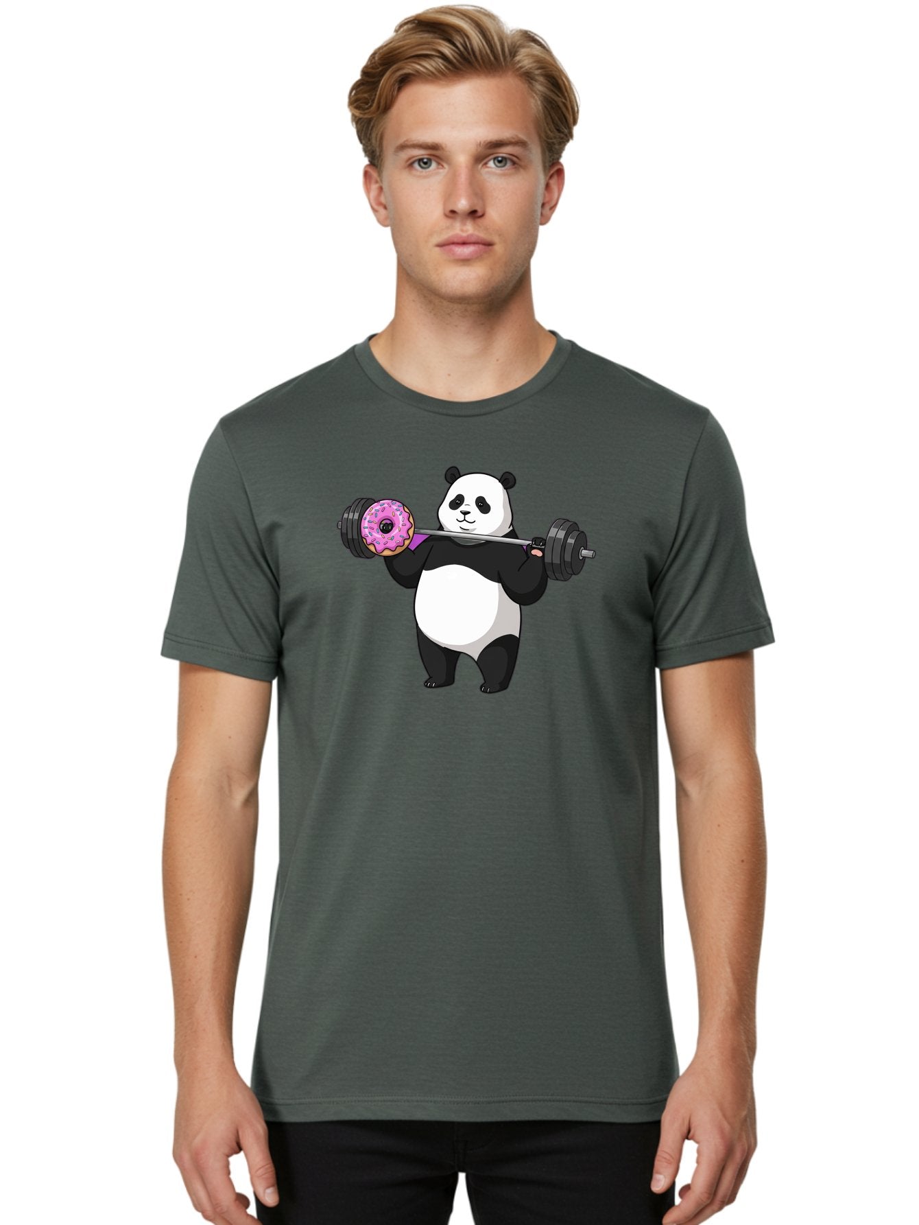 Panda-Lifting-Donut Men'S Graphic Tee, 100% Cotton, Comfortable Casual Summer Wear, Machine Washable, Vintage Camera, Old Camera, Antique Camera, Black Camera, Classic Photography, Photography Equipment, Nostalgic Device, Film Camera, Baf947 17