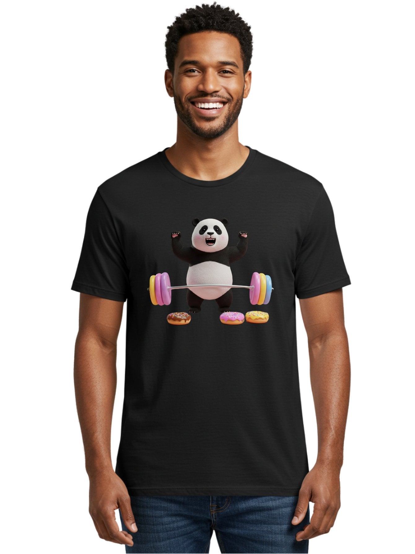 Panda-Lifting-Donuts-1 Men'S Graphic Tee, 100% Cotton, Comfortable Casual Summer Wear, Machine Washable, Vintage Camera, Old Camera, Antique Camera, Black Camera, Classic Photography, Photography Equipment, Nostalgic Device, Film Camera, Baf948 16