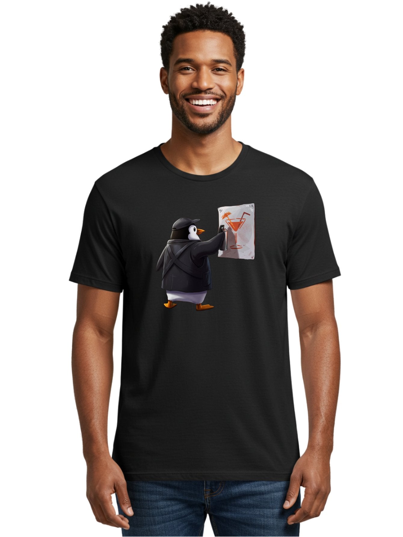 Penguin-Bartender-5 Men'S Graphic Tee, 100% Cotton, Comfortable Casual Summer Wear, Machine Washable, Vintage Camera, Old Camera, Antique Camera, Black Camera, Classic Photography, Photography Equipment, Nostalgic Device, Film Camera, Baf975 16
