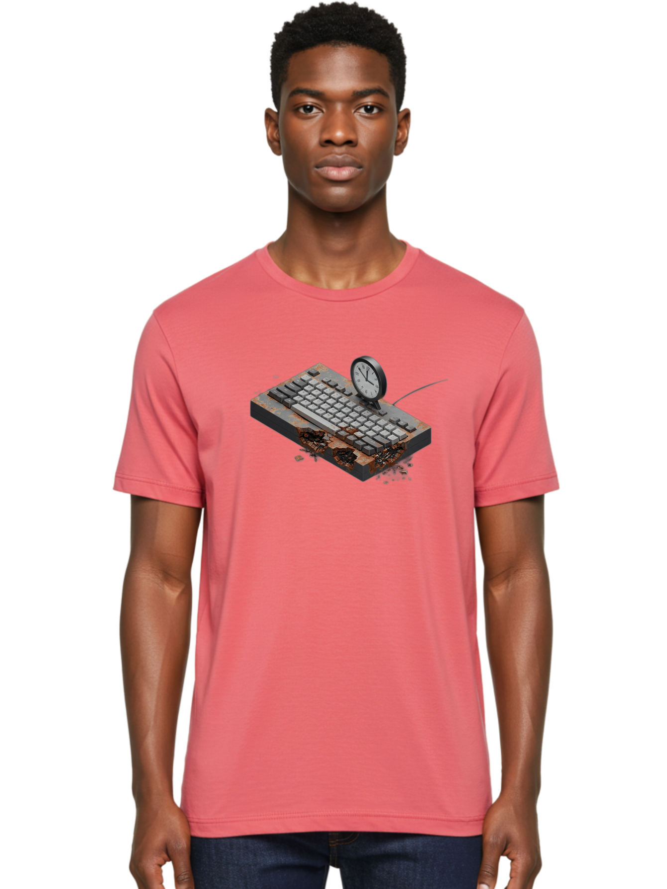 Rusty-Keyboard-And-Clock Men'S Graphic Tee, 100% Cotton, Comfortable Casual Summer Wear, Machine Washable, Vintage Camera, Old Camera, Antique Camera, Black Camera, Classic Photography, Photography Equipment, Nostalgic Device, Film Camera, Bag003 19