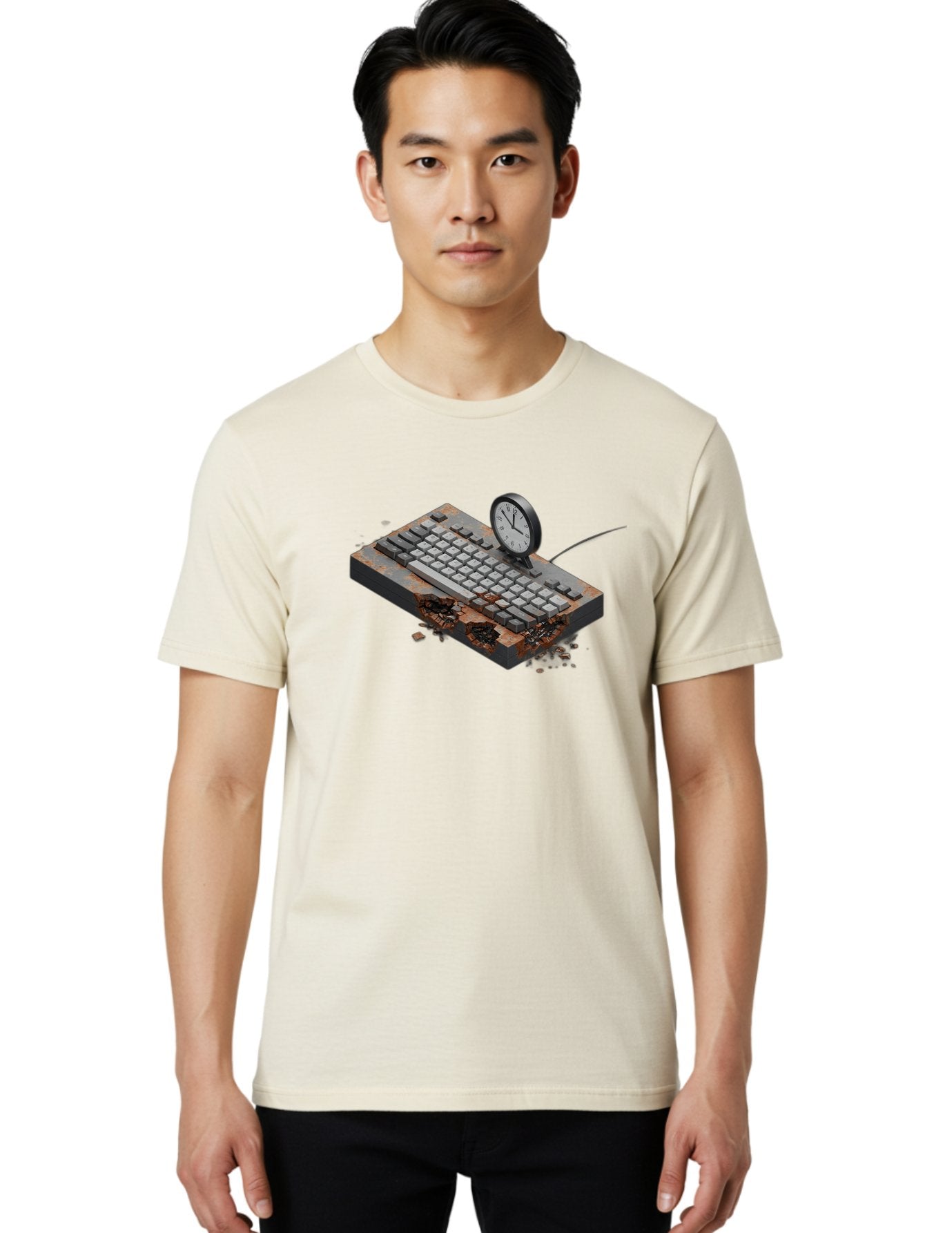 Rusty-Keyboard-And-Clock Men'S Graphic Tee, 100% Cotton, Comfortable Casual Summer Wear, Machine Washable, Vintage Camera, Old Camera, Antique Camera, Black Camera, Classic Photography, Photography Equipment, Nostalgic Device, Film Camera, Bag003 22