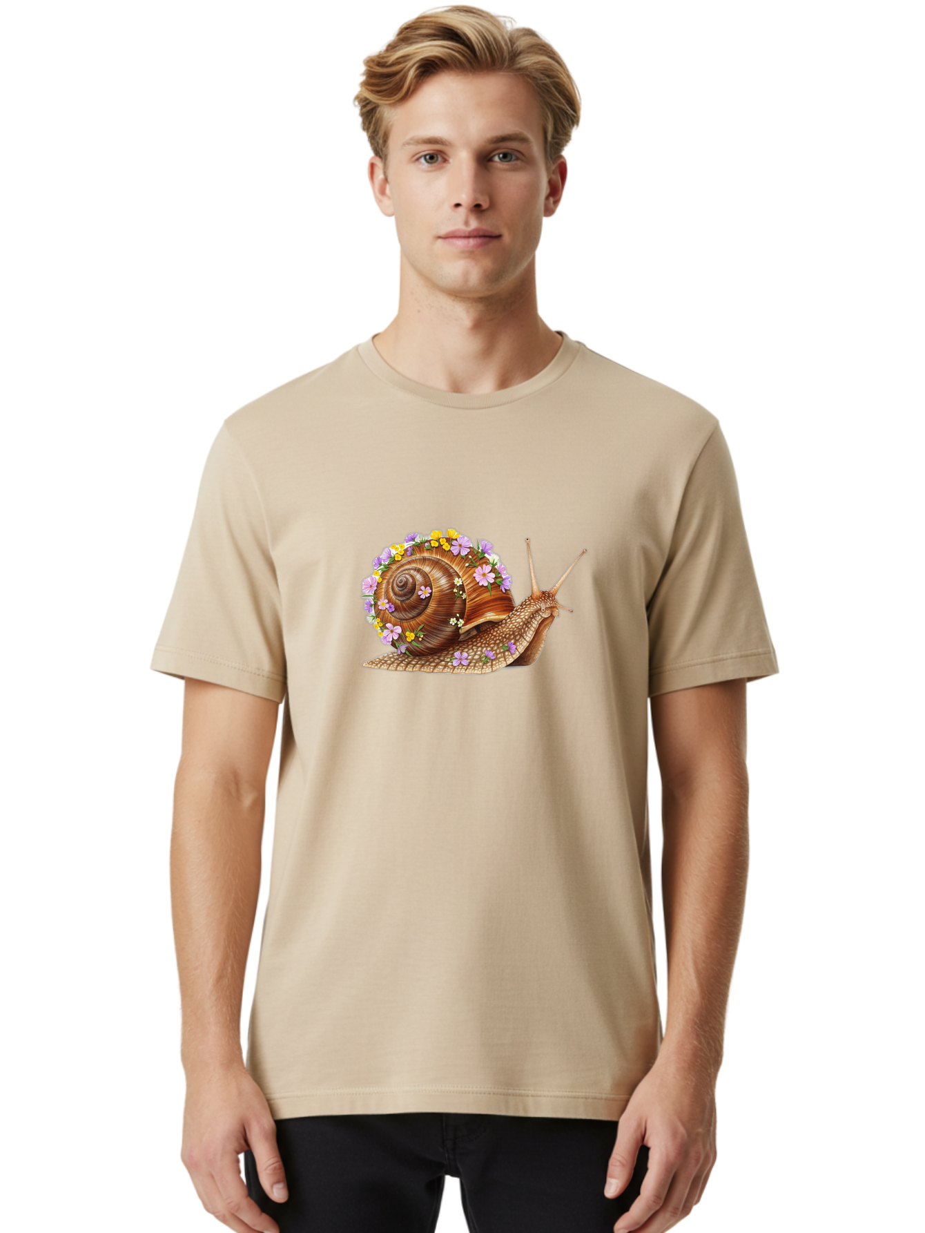Snail-With-Flowers-2 Men'S Graphic Tee, 100% Cotton, Comfortable Casual Summer Wear, Machine Washable, Vintage Camera, Old Camera, Antique Camera, Black Camera, Classic Photography, Photography Equipment, Nostalgic Device, Film Camera, Bag021 21
