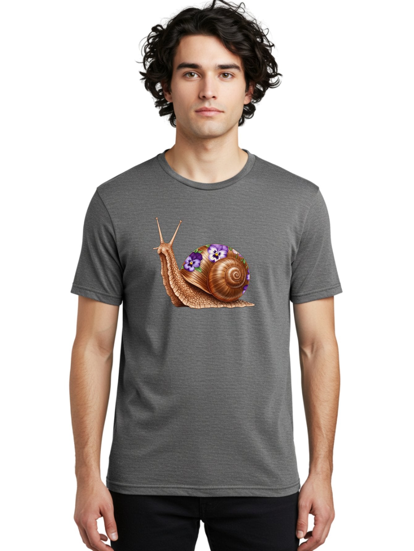 Snail-With-Purple-Flowers-1 Men'S Graphic Tee, 100% Cotton, Comfortable Casual Summer Wear, Machine Washable, Vintage Camera, Old Camera, Antique Camera, Black Camera, Classic Photography, Photography Equipment, Nostalgic Device, Film Camera, Bag025 21