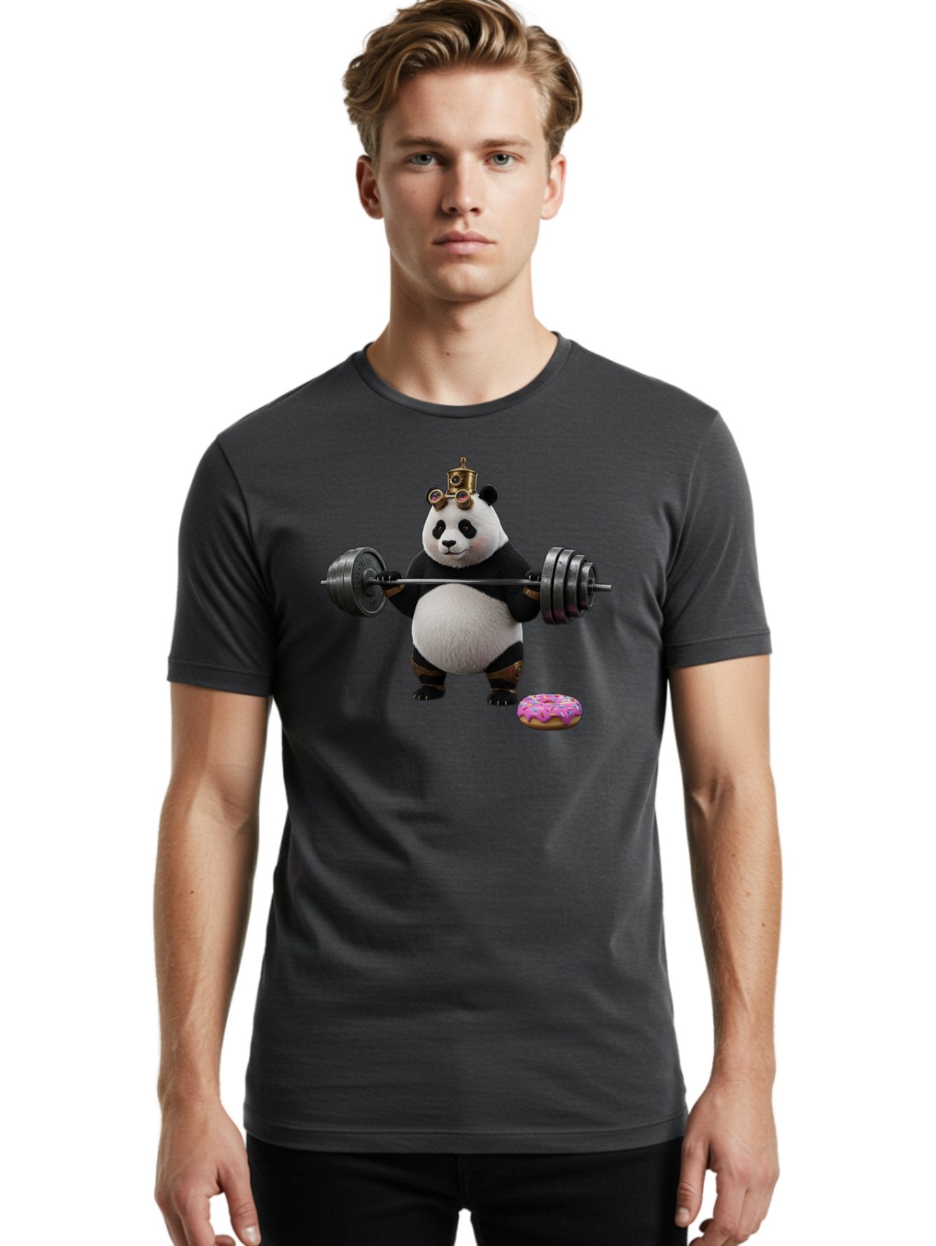 Steampunk-Panda-Lifting-Weights Men'S Graphic Tee, 100% Cotton, Comfortable Casual Summer Wear, Machine Washable, Vintage Camera, Old Camera, Antique Camera, Black Camera, Classic Photography, Photography Equipment, Nostalgic Device, Bag035 27