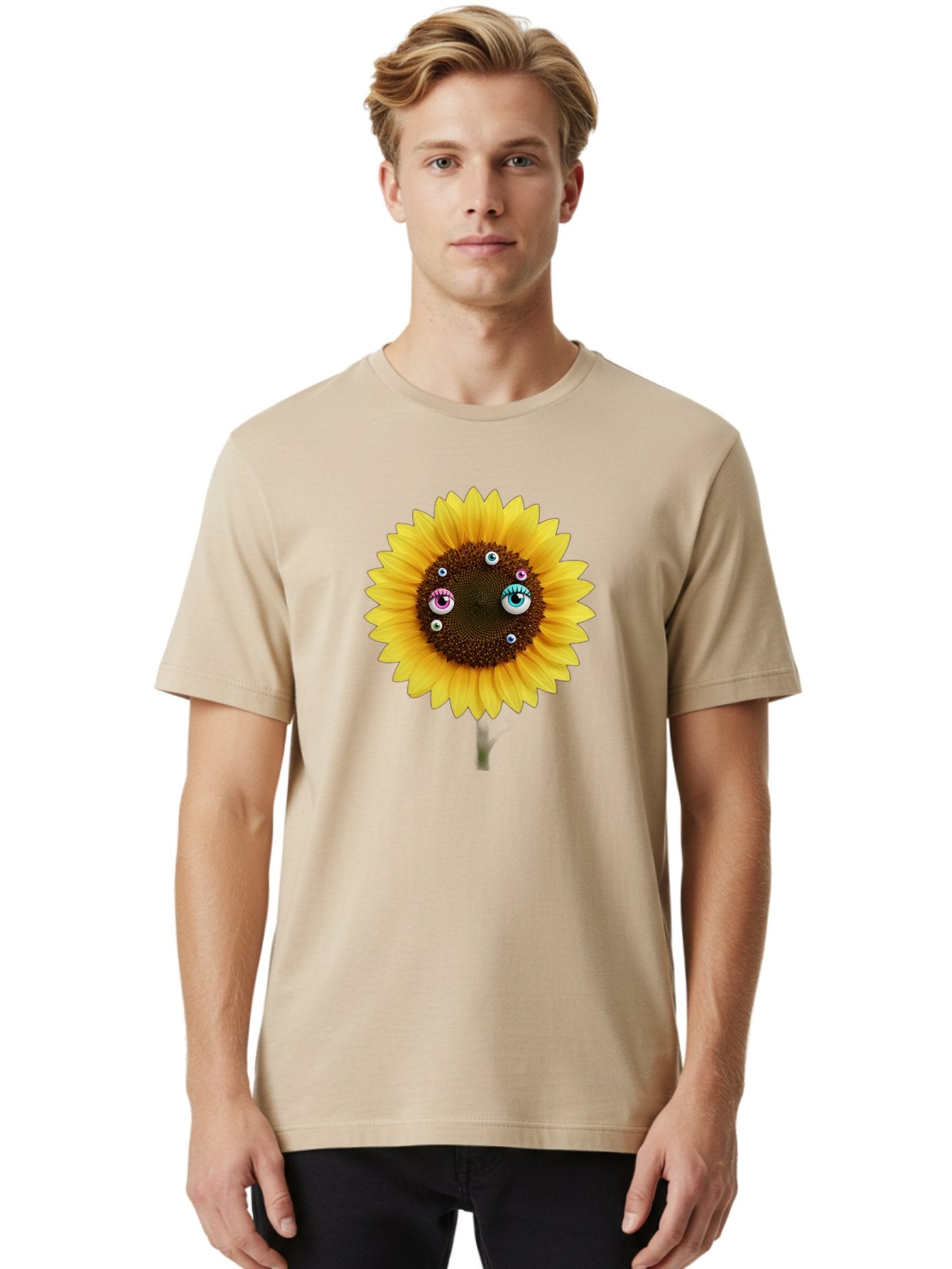 Sunflower-Eyes-1 Men'S Graphic Tee, 100% Cotton, Comfortable Casual Summer Wear, Machine Washable, Vintage Camera, Old Camera, Antique Camera, Black Camera, Classic Photography, Photography Equipment, Nostalgic Device, Film Camera, Camera Art Bag037 25