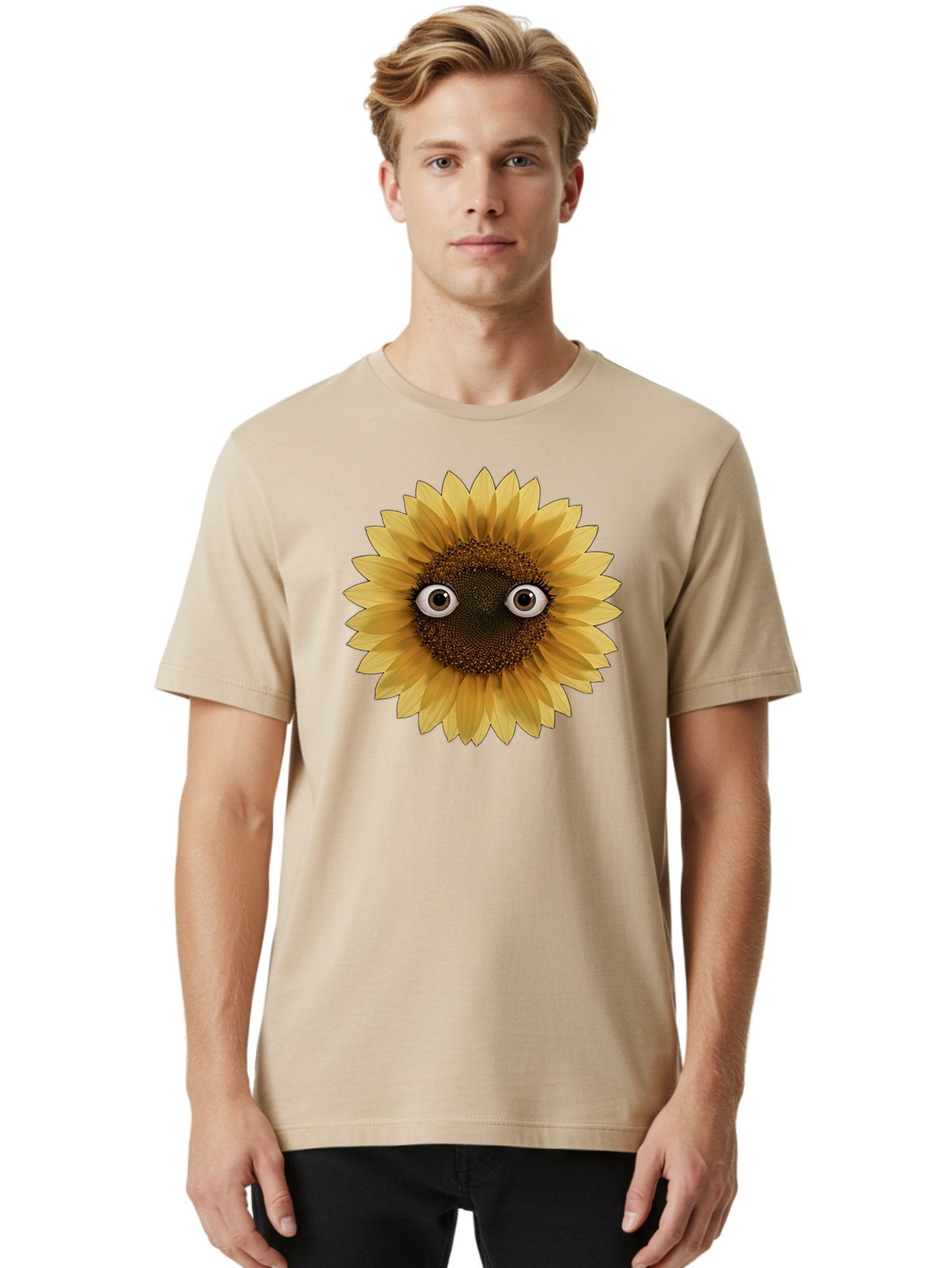 Sunflower-With-Eyes-1 Men'S Graphic Tee, 100% Cotton, Comfortable Casual Summer Wear, Machine Washable, Vintage Camera, Old Camera, Antique Camera, Black Camera, Classic Photography, Photography Equipment, Nostalgic Device, Film Camera, Bag041 29