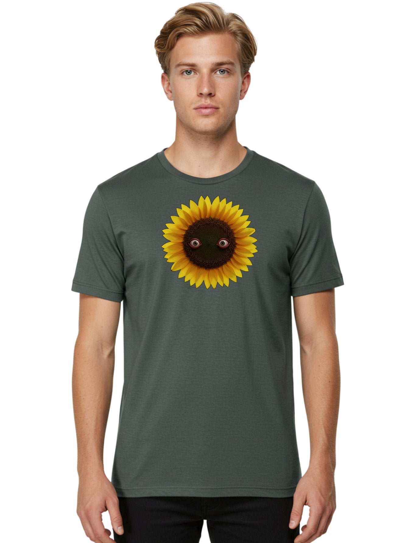 Sunflower-With-Eyes-2 Men'S Graphic Tee, 100% Cotton, Comfortable Casual Summer Wear, Machine Washable, Vintage Camera, Old Camera, Antique Camera, Black Camera, Classic Photography, Photography Equipment, Nostalgic Device, Film Camera, Bag042 29