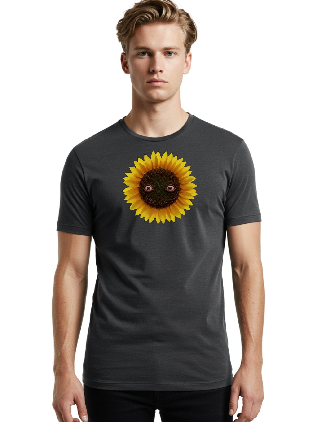 Sunflower-With-Eyes-2 Men'S Graphic Tee, 100% Cotton, Comfortable Casual Summer Wear, Machine Washable, Vintage Camera, Old Camera, Antique Camera, Black Camera, Classic Photography, Photography Equipment, Nostalgic Device, Film Camera, Bag042 28