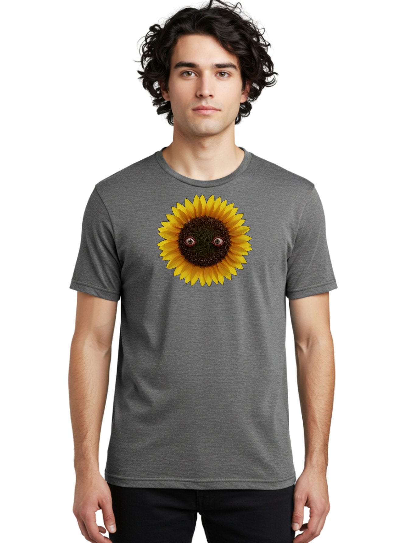 Sunflower-With-Eyes-2 Men'S Graphic Tee, 100% Cotton, Comfortable Casual Summer Wear, Machine Washable, Vintage Camera, Old Camera, Antique Camera, Black Camera, Classic Photography, Photography Equipment, Nostalgic Device, Film Camera, Bag042 25