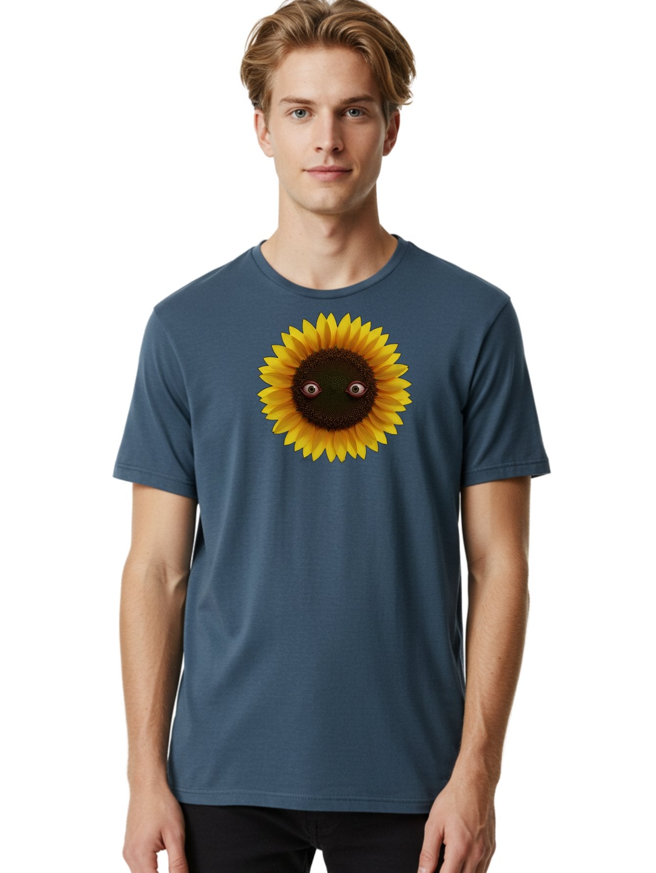 Sunflower-With-Eyes-2 Men'S Graphic Tee, 100% Cotton, Comfortable Casual Summer Wear, Machine Washable, Vintage Camera, Old Camera, Antique Camera, Black Camera, Classic Photography, Photography Equipment, Nostalgic Device, Film Camera, Bag042 24