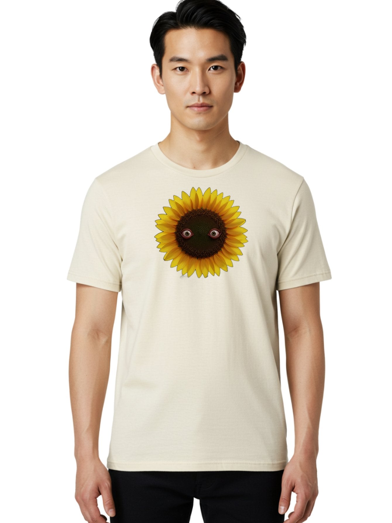 Sunflower-With-Eyes-2 Men'S Graphic Tee, 100% Cotton, Comfortable Casual Summer Wear, Machine Washable, Vintage Camera, Old Camera, Antique Camera, Black Camera, Classic Photography, Photography Equipment, Nostalgic Device, Film Camera, Bag042 26