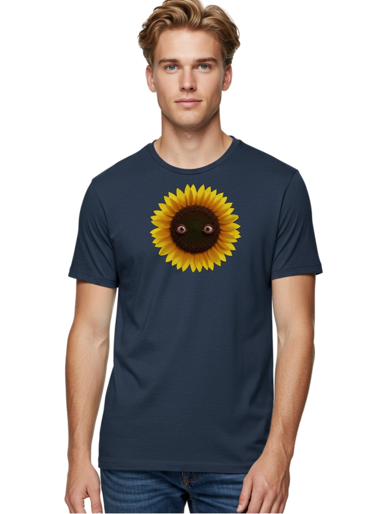 Sunflower-With-Eyes-2 Men'S Graphic Tee, 100% Cotton, Comfortable Casual Summer Wear, Machine Washable, Vintage Camera, Old Camera, Antique Camera, Black Camera, Classic Photography, Photography Equipment, Nostalgic Device, Film Camera, Bag042 27