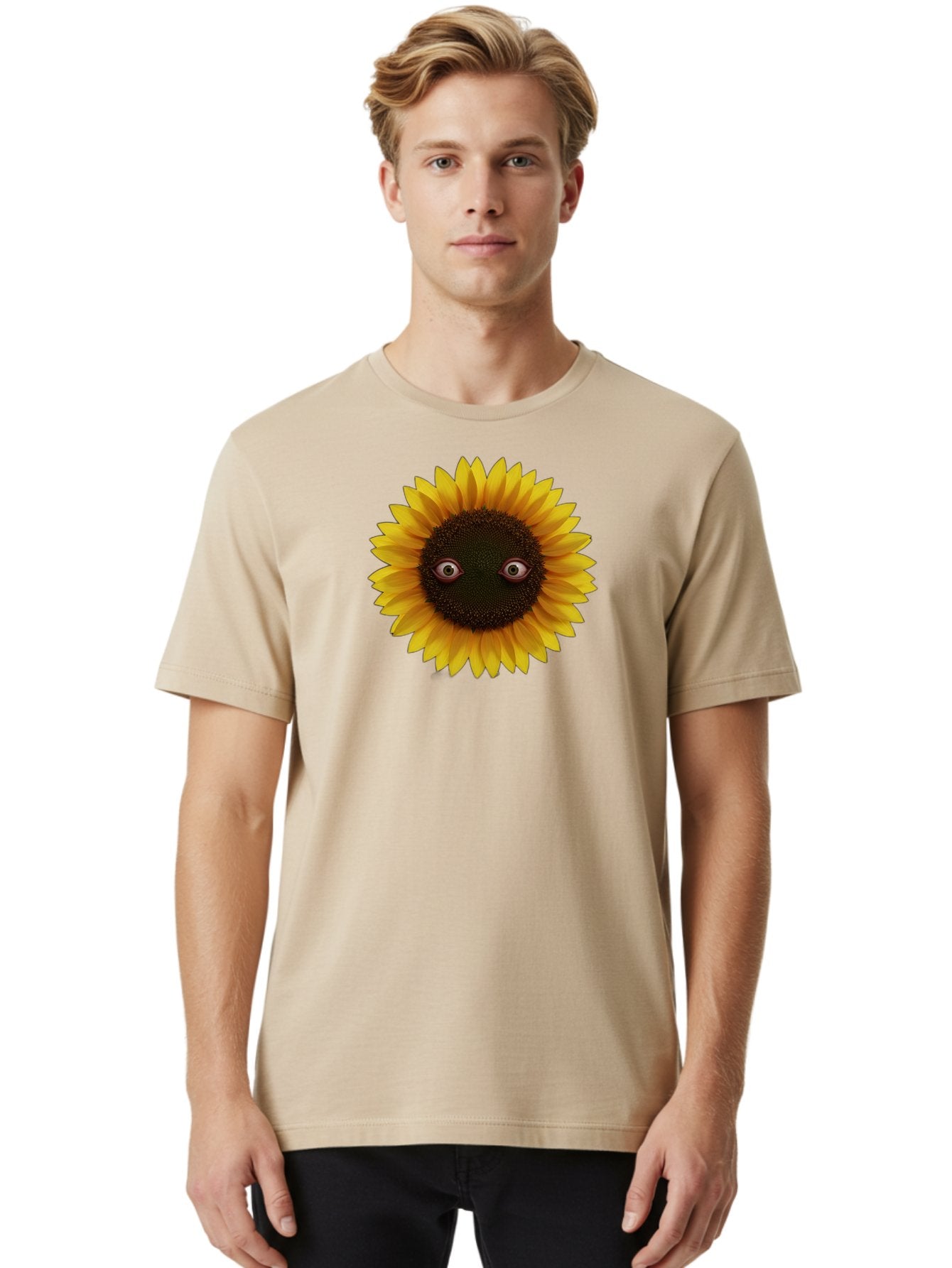 Sunflower-With-Eyes-2 Men'S Graphic Tee, 100% Cotton, Comfortable Casual Summer Wear, Machine Washable, Vintage Camera, Old Camera, Antique Camera, Black Camera, Classic Photography, Photography Equipment, Nostalgic Device, Film Camera, Bag042 17