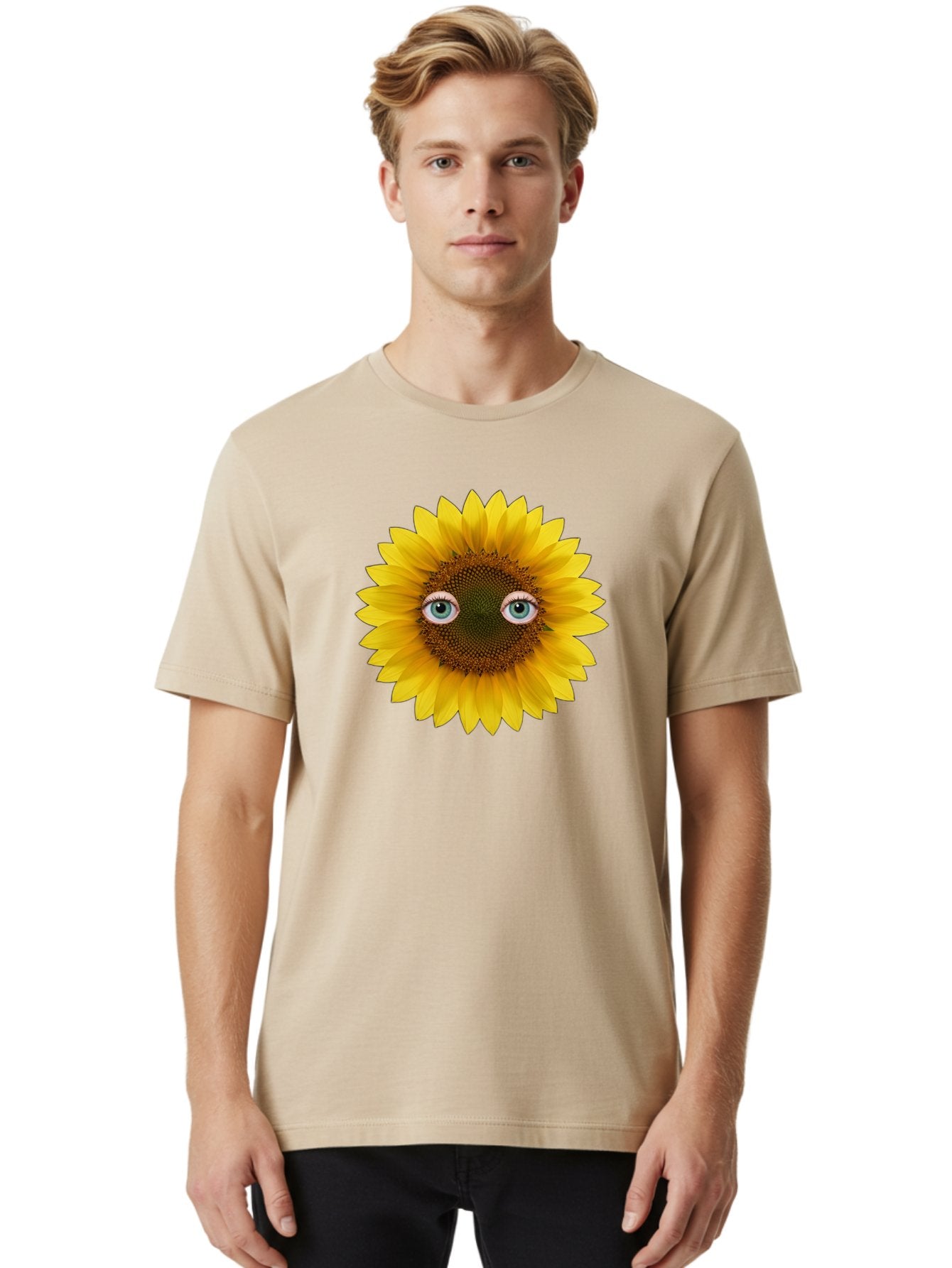 Sunflower-With-Eyes-4 Men'S Graphic Tee, 100% Cotton, Comfortable Casual Summer Wear, Machine Washable, Vintage Camera, Old Camera, Antique Camera, Black Camera, Classic Photography, Photography Equipment, Nostalgic Device, Film Camera, Bag044 24