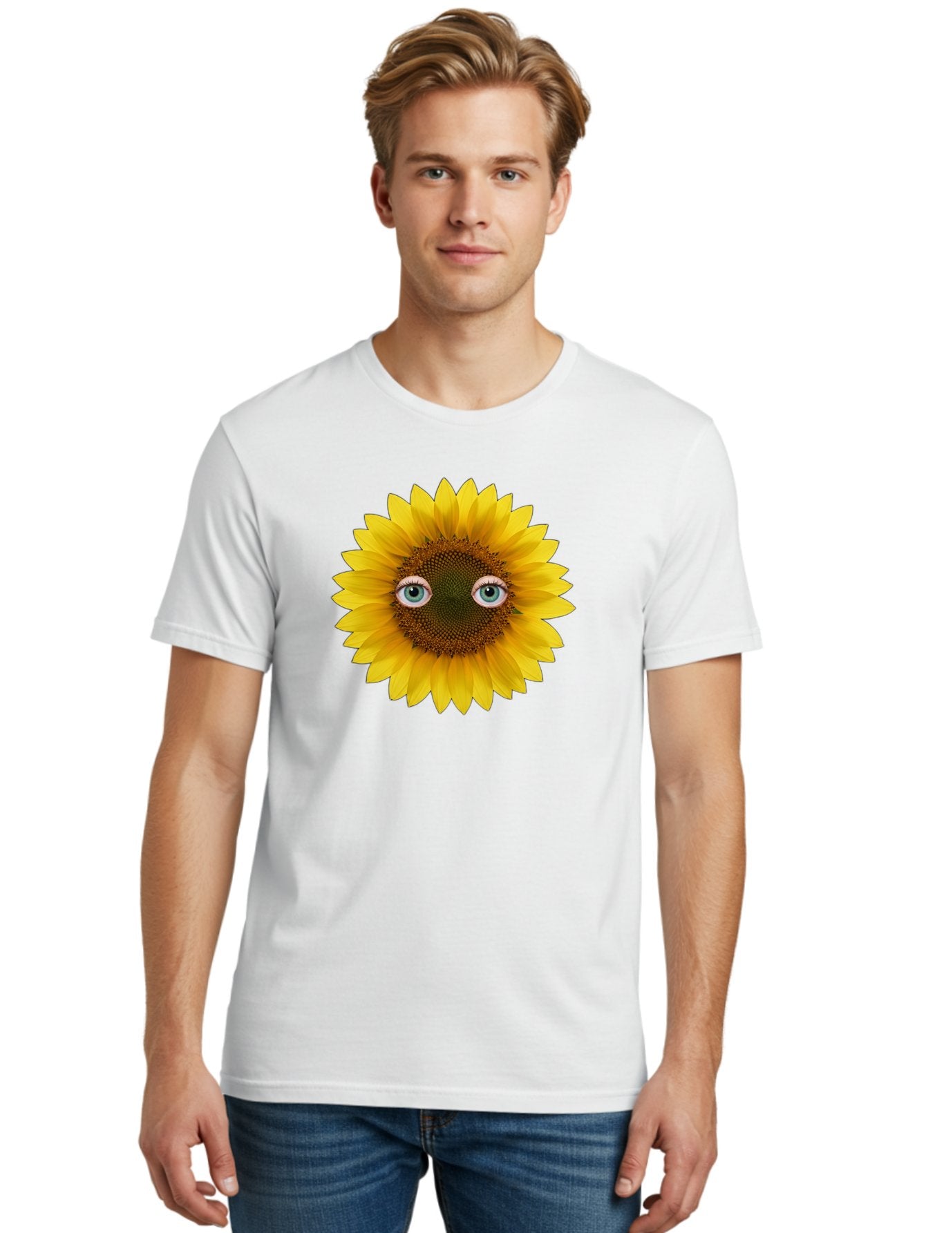 Sunflower-With-Eyes-4 Men'S Graphic Tee, 100% Cotton, Comfortable Casual Summer Wear, Machine Washable, Vintage Camera, Old Camera, Antique Camera, Black Camera, Classic Photography, Photography Equipment, Nostalgic Device, Film Camera, Bag044 27