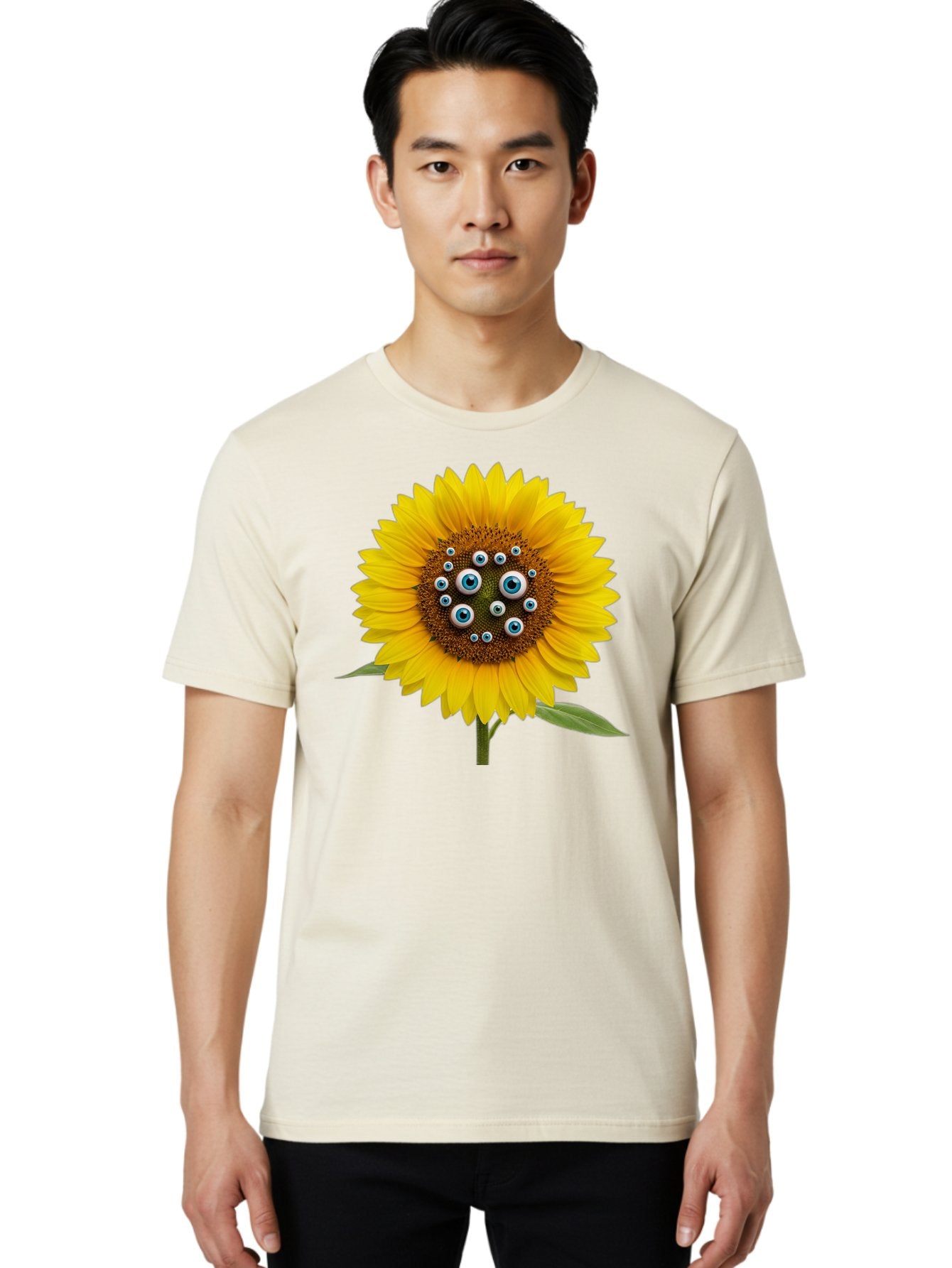 Sunflower-With-Eyes-5 Men'S Graphic Tee, 100% Cotton, Comfortable Casual Summer Wear, Machine Washable, Vintage Camera, Old Camera, Antique Camera, Black Camera, Classic Photography, Photography Equipment, Nostalgic Device, Film Camera, Bag045 16
