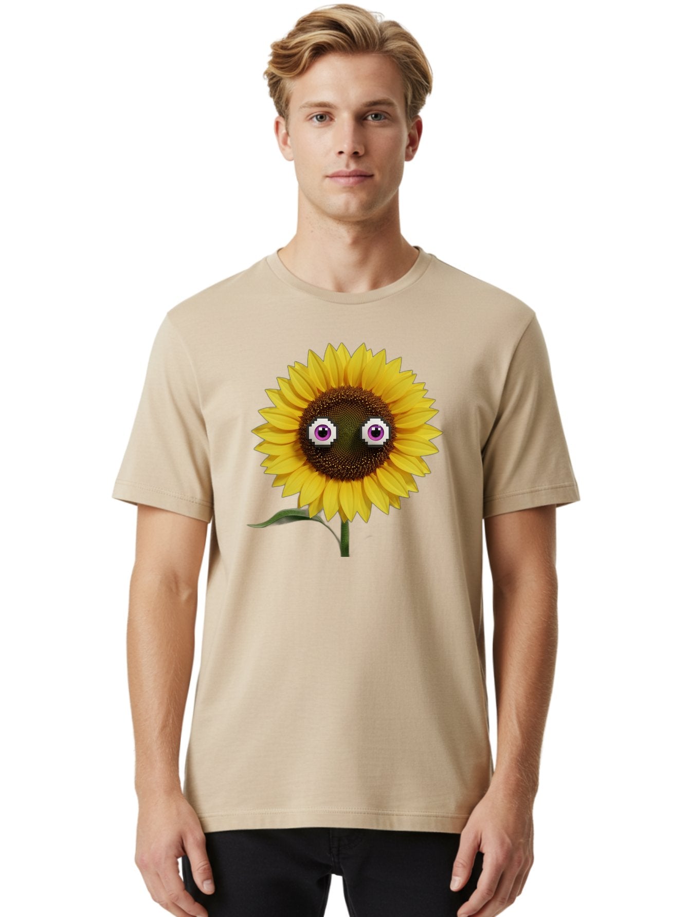 Sunflower-With-Eyes Men'S Graphic Tee, 100% Cotton, Comfortable Casual Summer Wear, Machine Washable, Vintage Camera, Old Camera, Antique Camera, Black Camera, Classic Photography, Photography Equipment, Nostalgic Device, Film Camera, Bag046 23