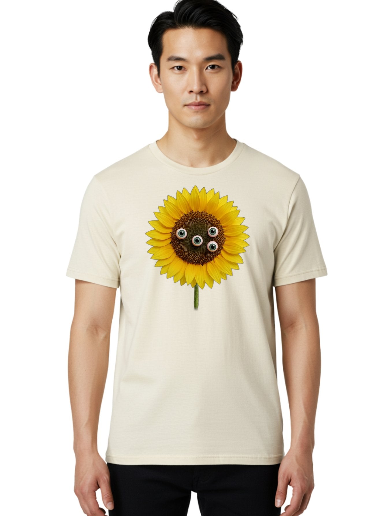 Sunflower-With-Googly-Eyes Men'S Graphic Tee, 100% Cotton, Comfortable Casual Summer Wear, Machine Washable, Vintage Camera, Old Camera, Antique Camera, Black Camera, Classic Photography, Photography Equipment, Nostalgic Device, Film Camera, Bag047 23