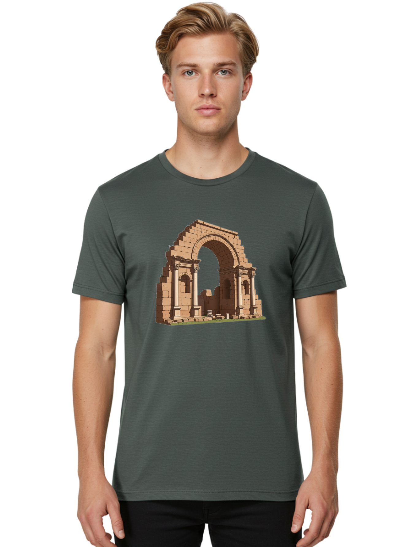 Archway-Ruins Men'S Graphic Tee, 100% Cotton, Comfortable Casual Summer Wear, Machine Washable, Vintage Camera, Old Camera, Antique Camera, Black Camera, Classic Photography, Photography Equipment, Nostalgic Device, Film Camera, Camera Art Bag146 27