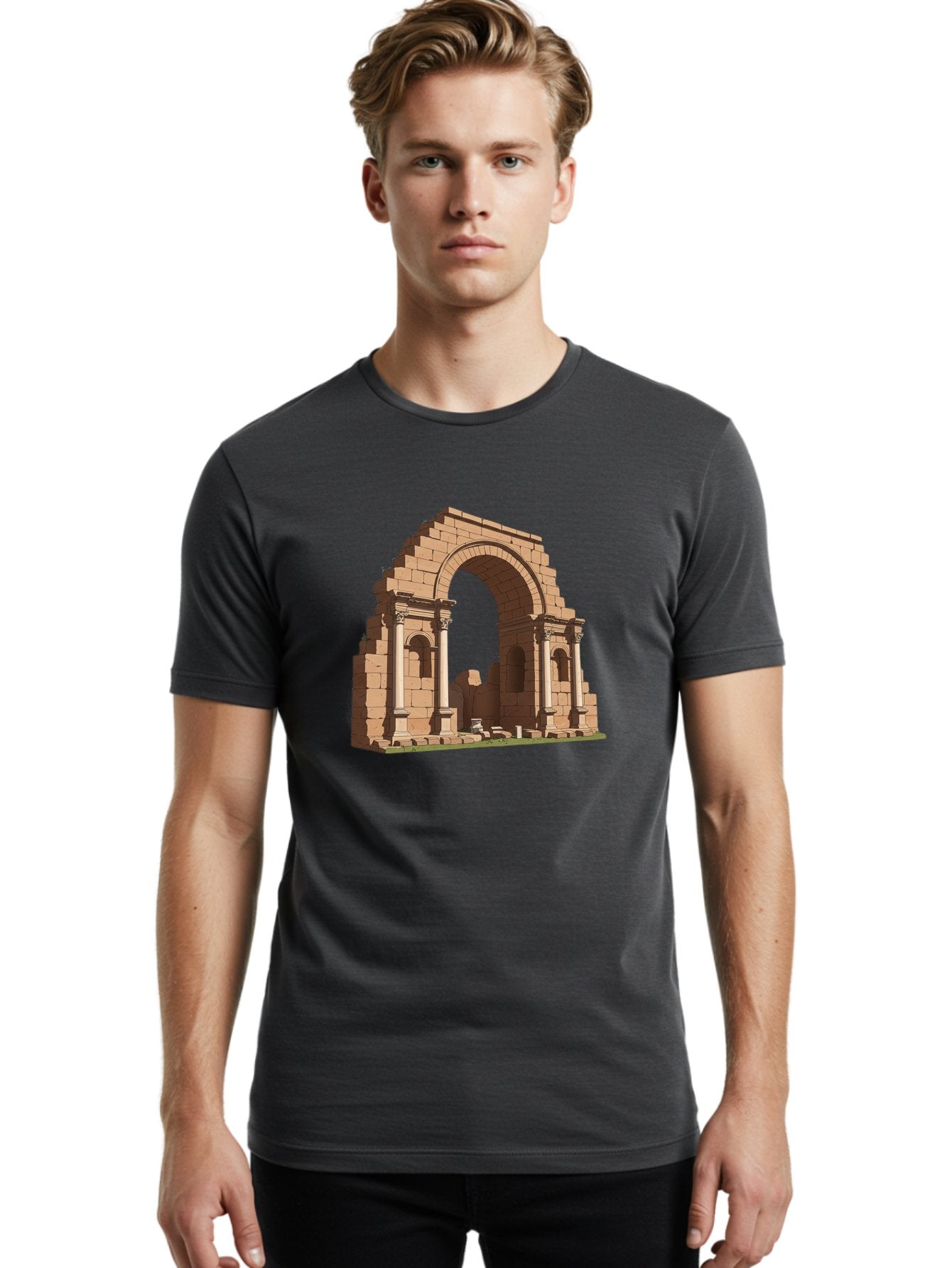 Archway-Ruins Men'S Graphic Tee, 100% Cotton, Comfortable Casual Summer Wear, Machine Washable, Vintage Camera, Old Camera, Antique Camera, Black Camera, Classic Photography, Photography Equipment, Nostalgic Device, Film Camera, Camera Art Bag146 24