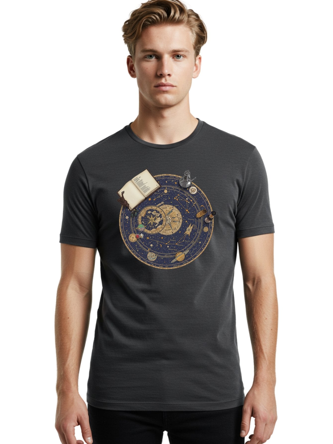 Astronomy-Wheel Men'S Graphic Tee, 100% Cotton, Comfortable Casual Summer Wear, Machine Washable, Vintage Camera, Old Camera, Antique Camera, Black Camera, Classic Photography, Photography Equipment, Nostalgic Device, Film Camera, Camera Art Bag153 29