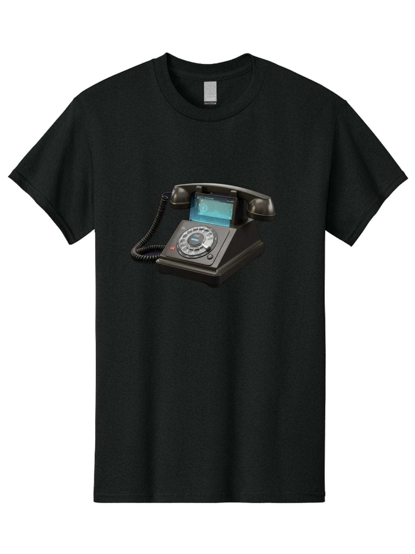 Black-Rotary-Phone-With-Lcd-Screen Men'S Graphic Tee, 100% Cotton, Comfortable Casual Summer Wear, Machine Washable, Vintage Camera, Old Camera, Antique Camera, Black Camera, Classic Photography, Photography Equipment, Nostalgic Device, Bag182 11