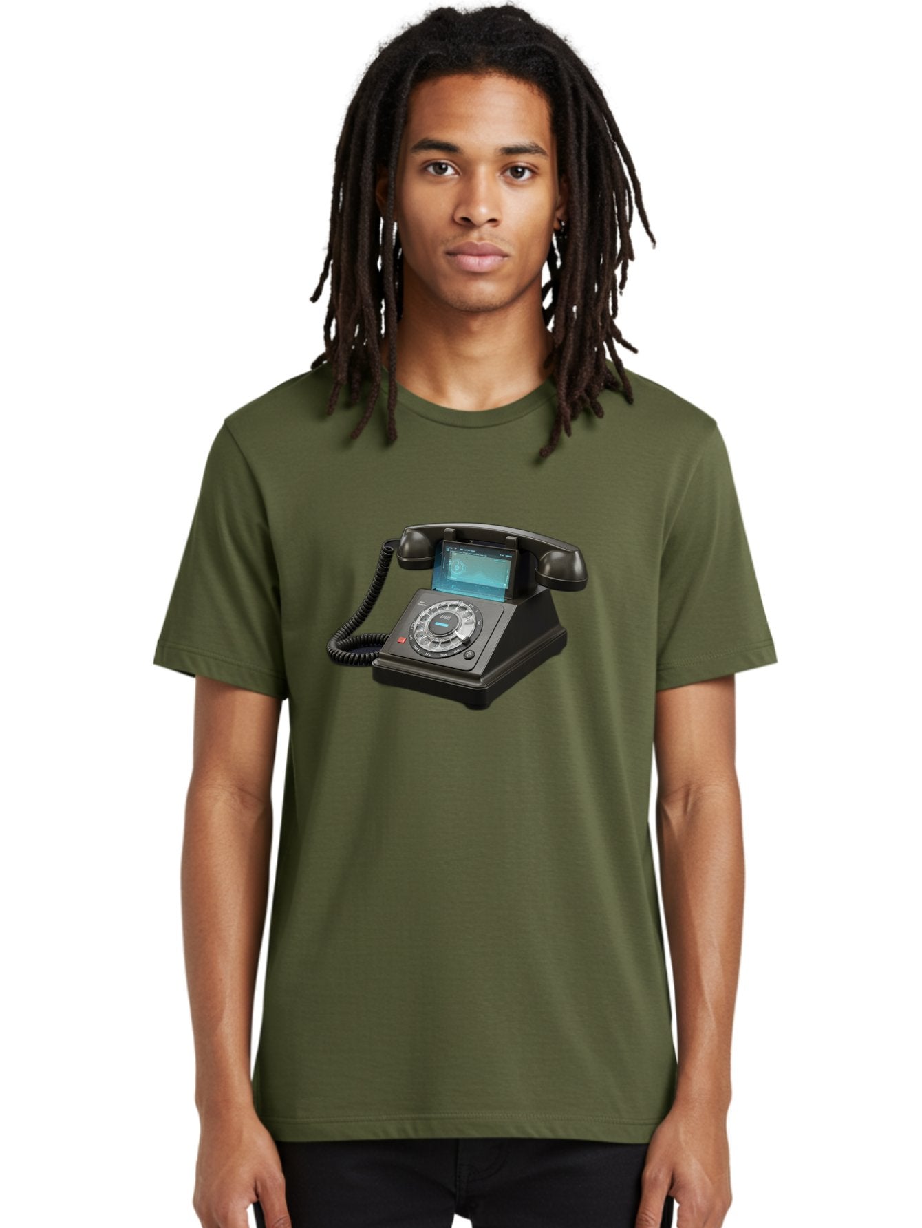 Black-Rotary-Phone-With-Lcd-Screen Men'S Graphic Tee, 100% Cotton, Comfortable Casual Summer Wear, Machine Washable, Vintage Camera, Old Camera, Antique Camera, Black Camera, Classic Photography, Photography Equipment, Nostalgic Device, Bag182 28