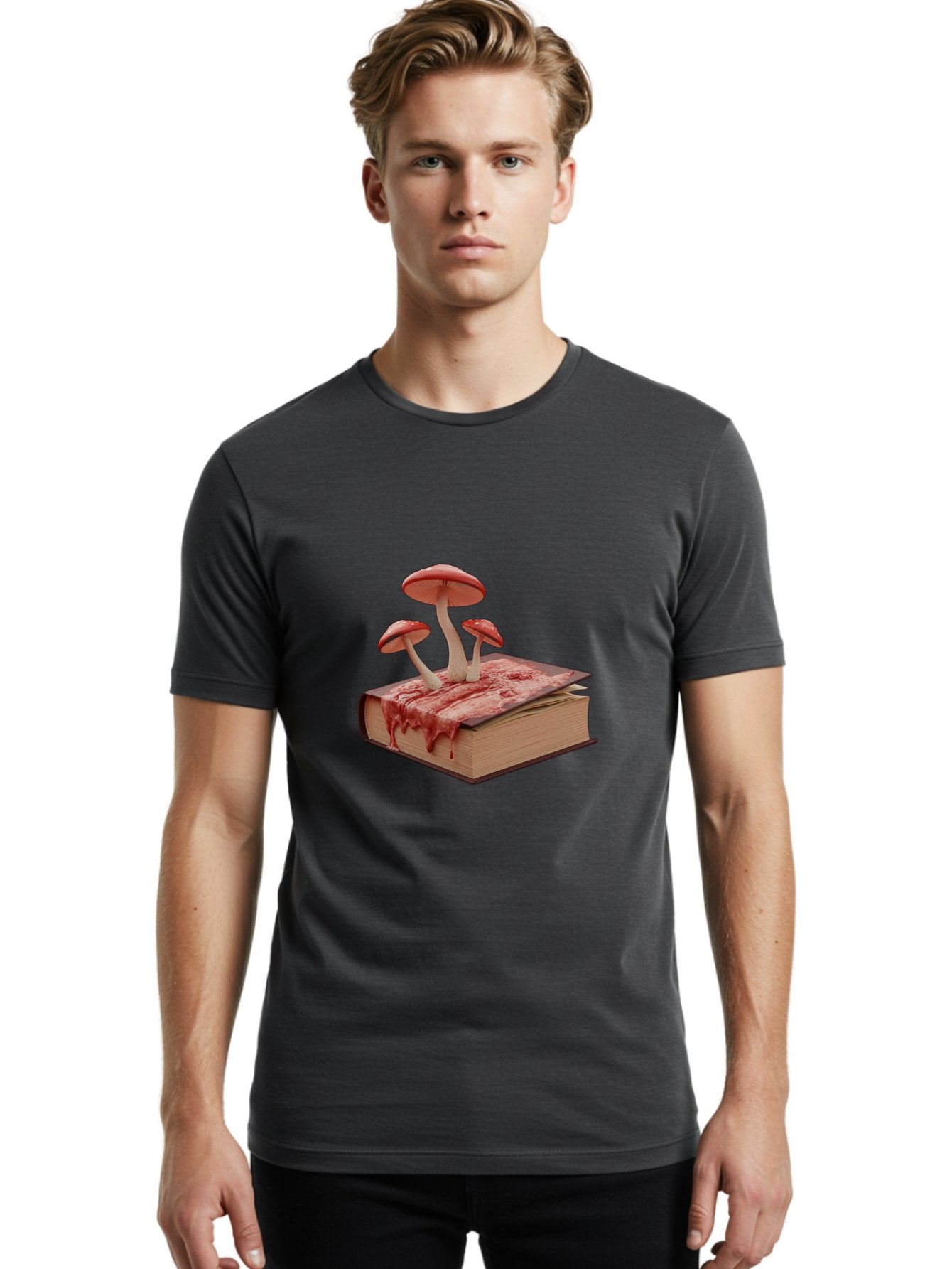 Bloody-Book-With-Mushrooms Men'S Graphic Tee, 100% Cotton, Comfortable Casual Summer Wear, Machine Washable, Vintage Camera, Old Camera, Antique Camera, Black Camera, Classic Photography, Photography Equipment, Nostalgic Device, Film Camera, Bag183 30