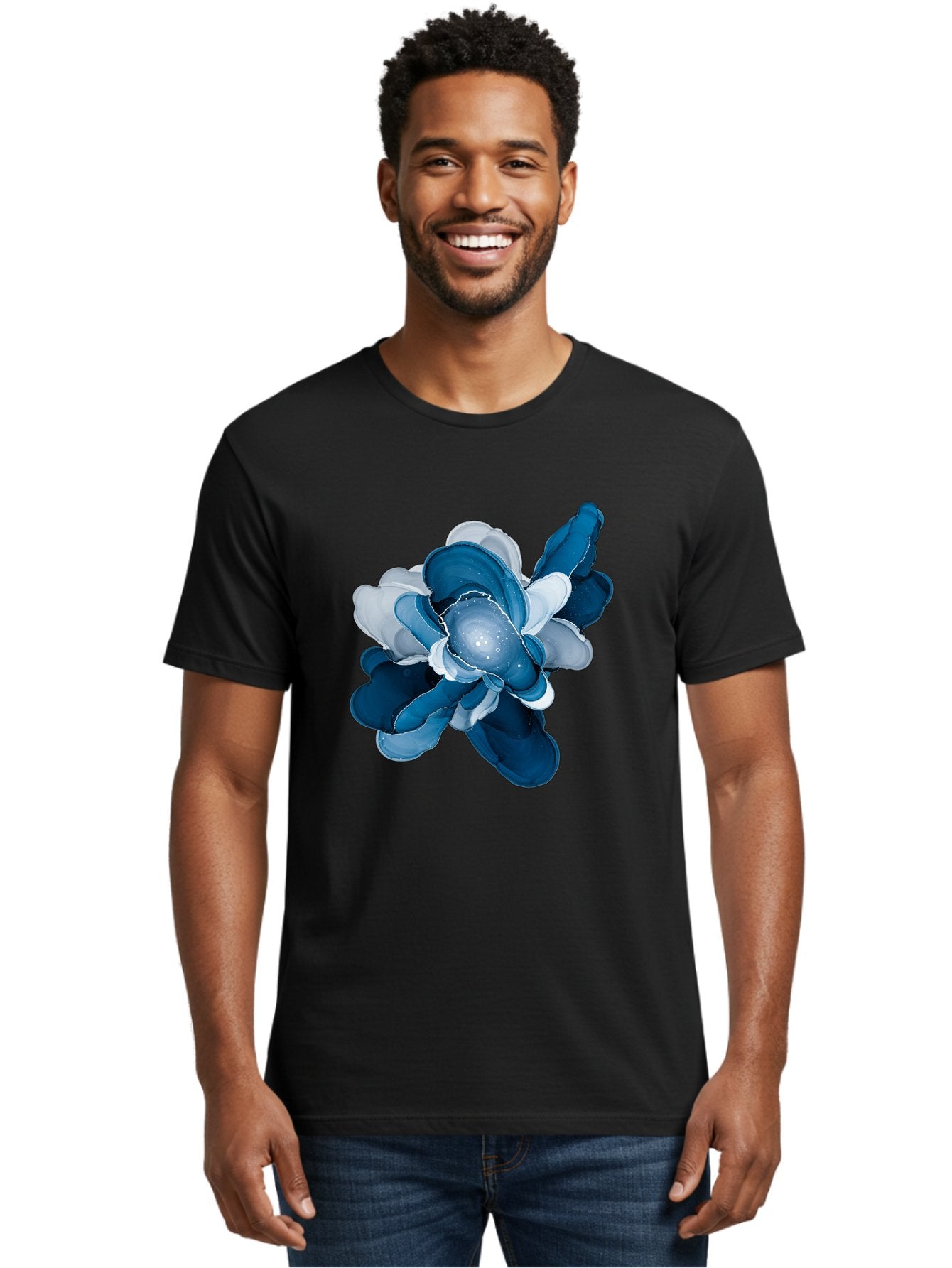 Blue-Digital-Flower Men'S Graphic Tee, 100% Cotton, Comfortable Casual Summer Wear, Machine Washable, Vintage Camera, Old Camera, Antique Camera, Black Camera, Classic Photography, Photography Equipment, Nostalgic Device, Film Camera, Bag191 20