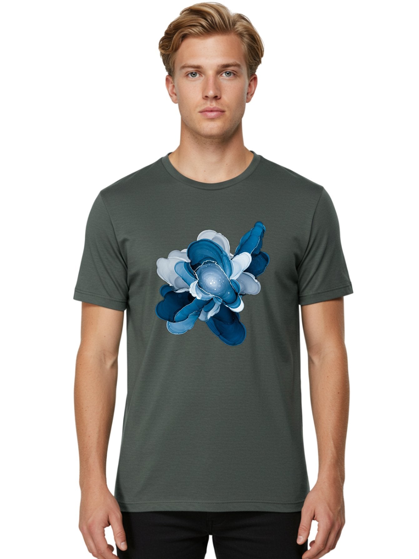 Blue-Digital-Flower Men'S Graphic Tee, 100% Cotton, Comfortable Casual Summer Wear, Machine Washable, Vintage Camera, Old Camera, Antique Camera, Black Camera, Classic Photography, Photography Equipment, Nostalgic Device, Film Camera, Bag191 29