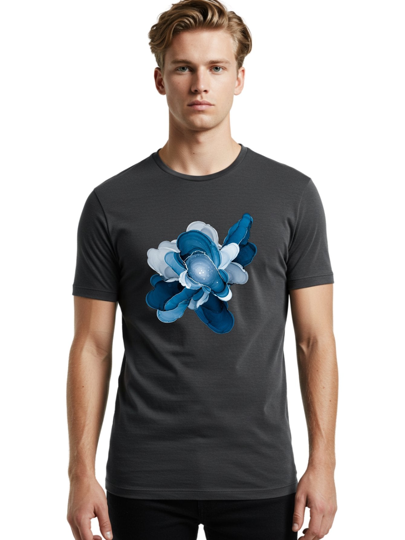 Blue-Digital-Flower Men'S Graphic Tee, 100% Cotton, Comfortable Casual Summer Wear, Machine Washable, Vintage Camera, Old Camera, Antique Camera, Black Camera, Classic Photography, Photography Equipment, Nostalgic Device, Film Camera, Bag191 16