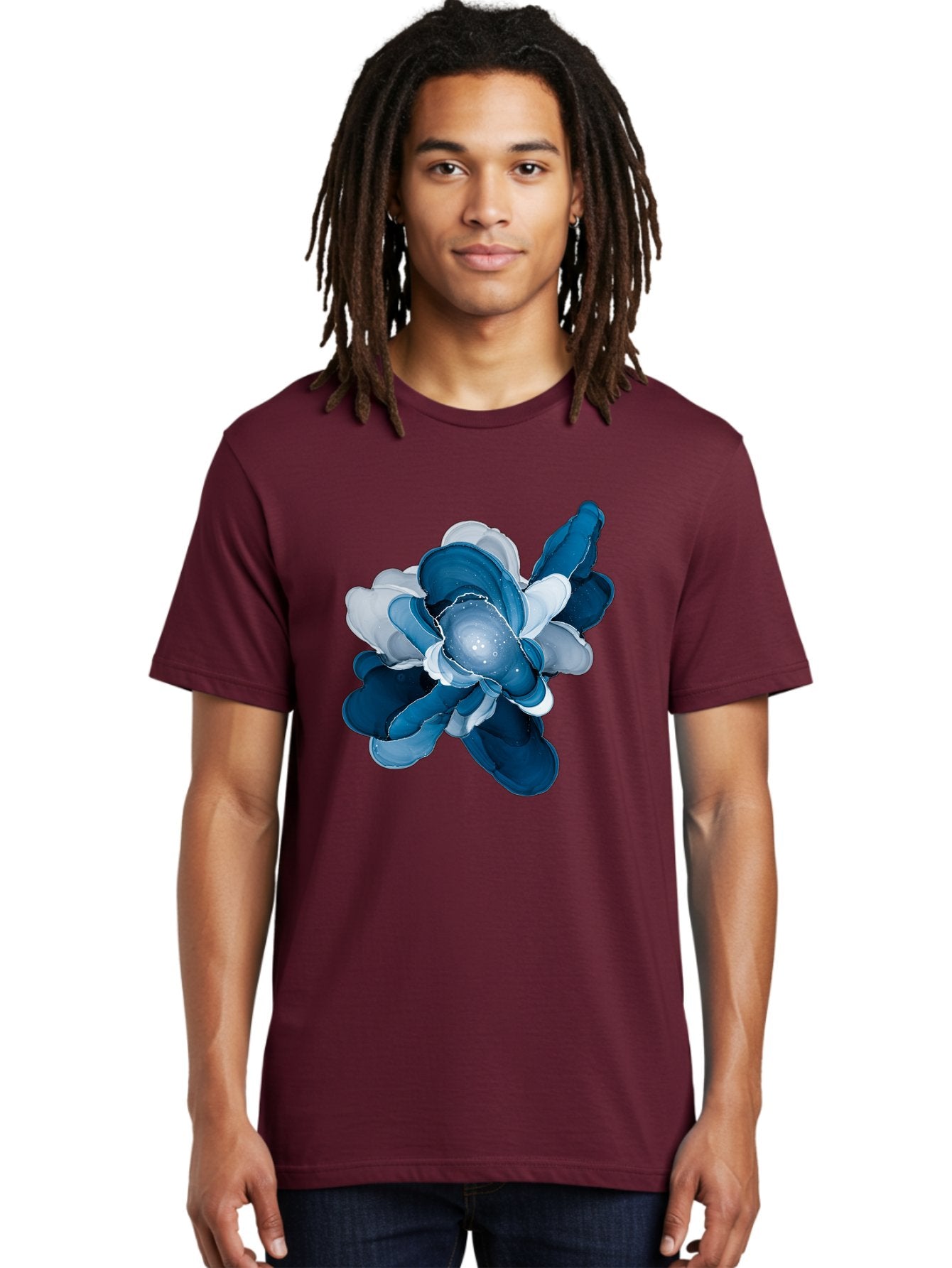 Blue-Digital-Flower Men'S Graphic Tee, 100% Cotton, Comfortable Casual Summer Wear, Machine Washable, Vintage Camera, Old Camera, Antique Camera, Black Camera, Classic Photography, Photography Equipment, Nostalgic Device, Film Camera, Bag191 26