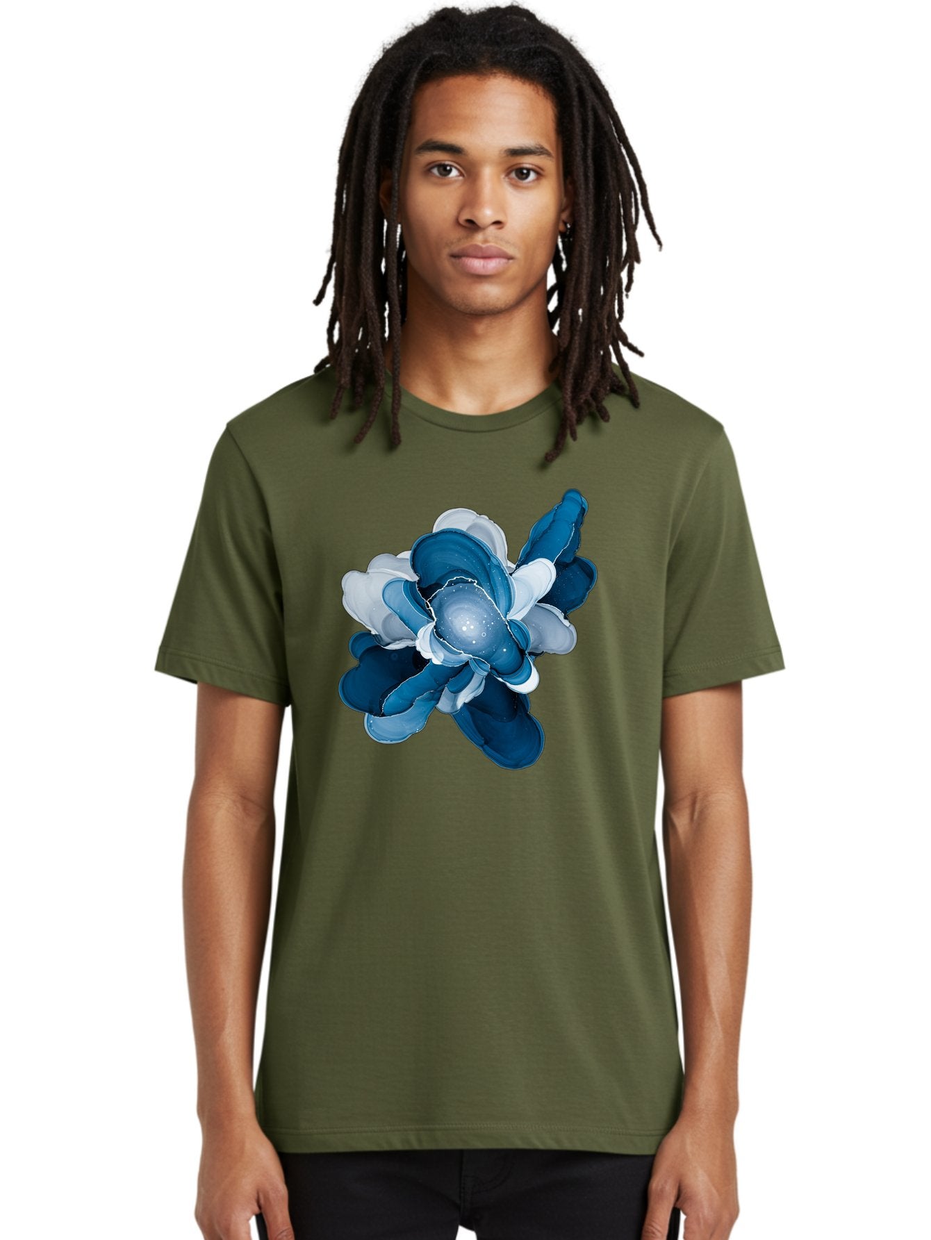 Blue-Digital-Flower Men'S Graphic Tee, 100% Cotton, Comfortable Casual Summer Wear, Machine Washable, Vintage Camera, Old Camera, Antique Camera, Black Camera, Classic Photography, Photography Equipment, Nostalgic Device, Film Camera, Bag191 23