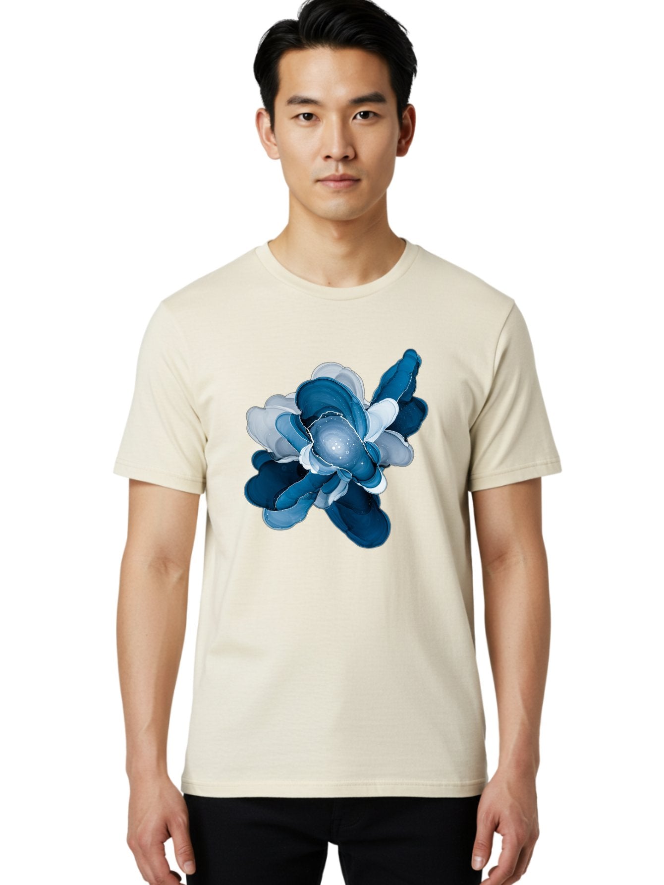 Blue-Digital-Flower Men'S Graphic Tee, 100% Cotton, Comfortable Casual Summer Wear, Machine Washable, Vintage Camera, Old Camera, Antique Camera, Black Camera, Classic Photography, Photography Equipment, Nostalgic Device, Film Camera, Bag191 30