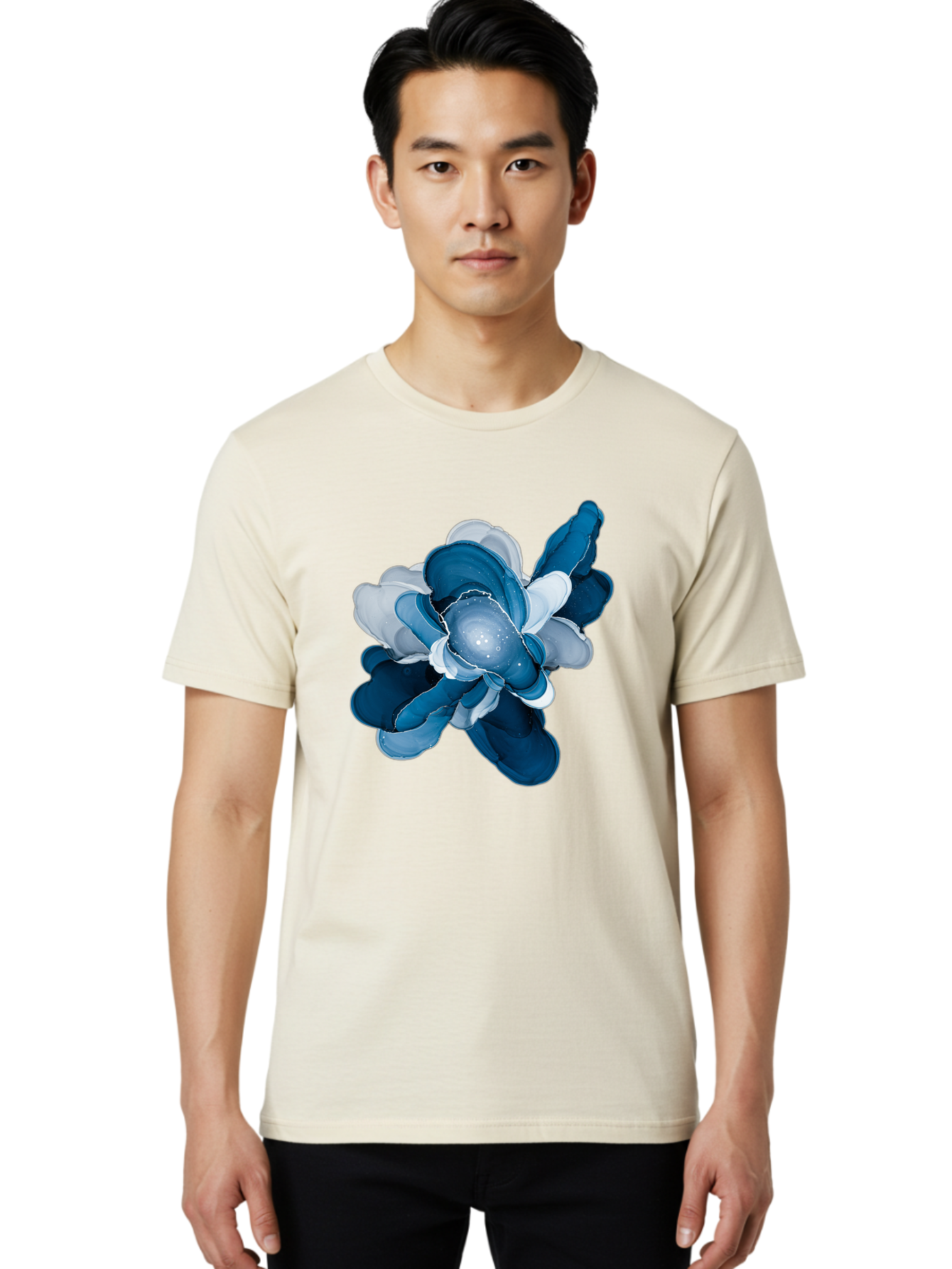 Blue-Digital-Flower Men'S Graphic Tee, 100% Cotton, Comfortable Casual Summer Wear, Machine Washable, Vintage Camera, Old Camera, Antique Camera, Black Camera, Classic Photography, Photography Equipment, Nostalgic Device, Film Camera, Bag191 16
