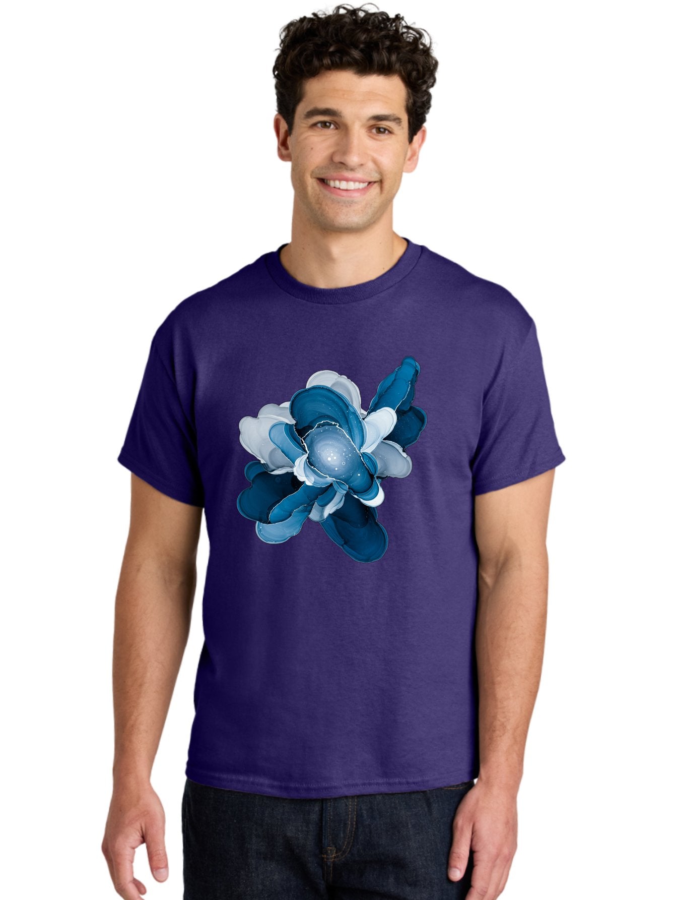 Blue-Digital-Flower Men'S Graphic Tee, 100% Cotton, Comfortable Casual Summer Wear, Machine Washable, Vintage Camera, Old Camera, Antique Camera, Black Camera, Classic Photography, Photography Equipment, Nostalgic Device, Film Camera, Bag191 17