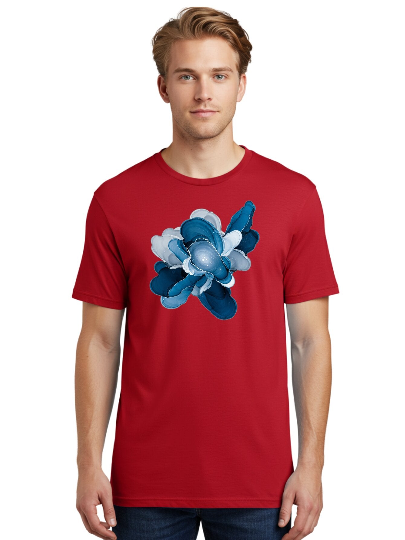 Blue-Digital-Flower Men'S Graphic Tee, 100% Cotton, Comfortable Casual Summer Wear, Machine Washable, Vintage Camera, Old Camera, Antique Camera, Black Camera, Classic Photography, Photography Equipment, Nostalgic Device, Film Camera, Bag191 22