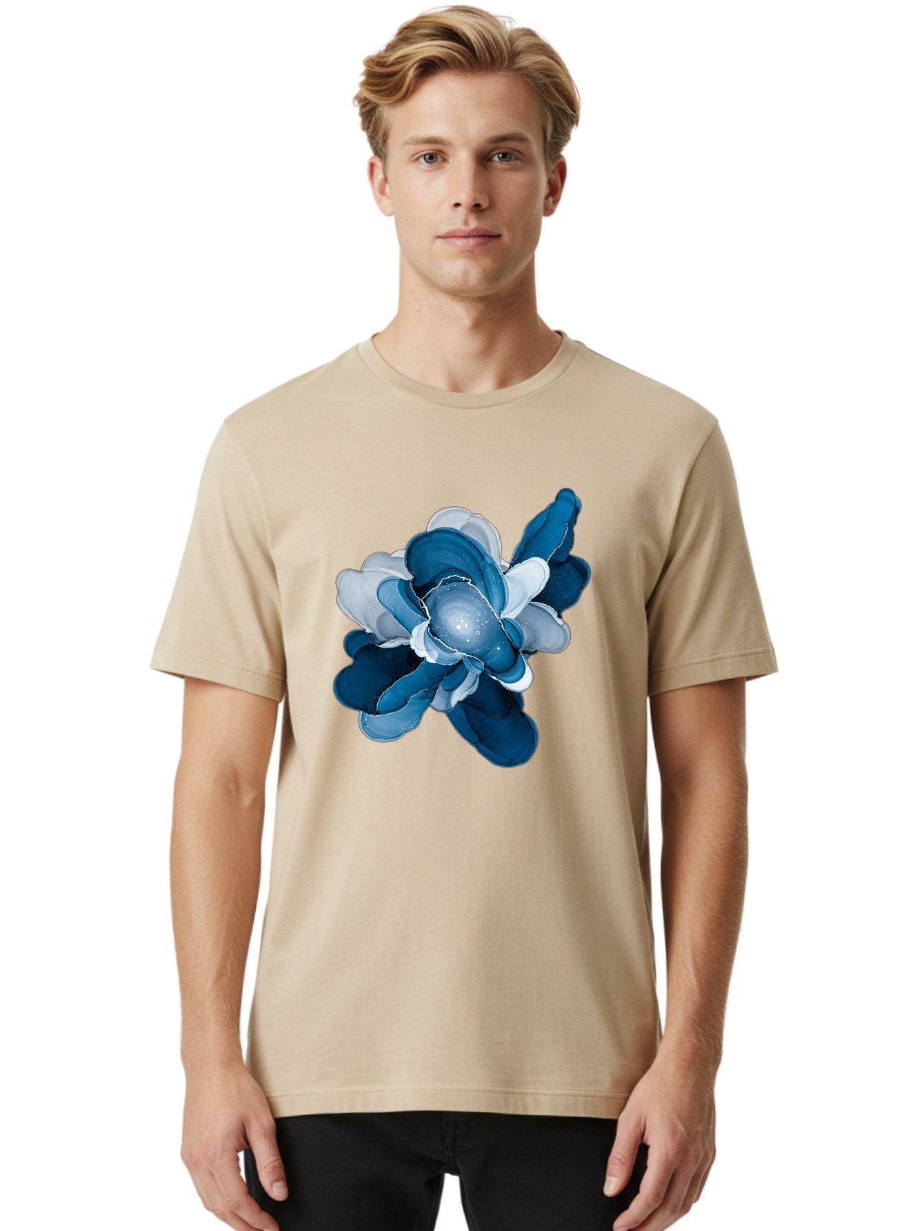 Blue-Digital-Flower Men'S Graphic Tee, 100% Cotton, Comfortable Casual Summer Wear, Machine Washable, Vintage Camera, Old Camera, Antique Camera, Black Camera, Classic Photography, Photography Equipment, Nostalgic Device, Film Camera, Bag191 19