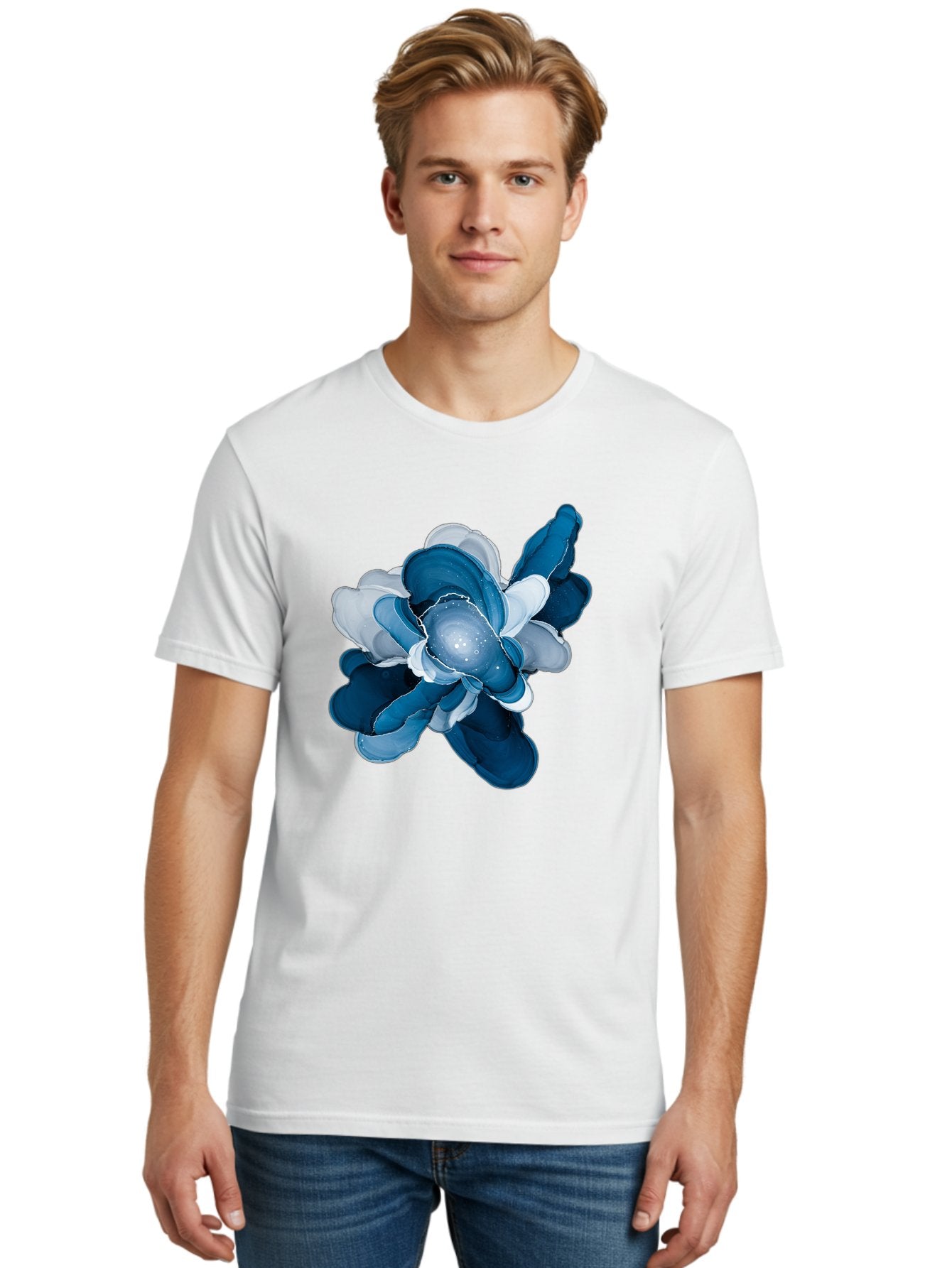 Blue-Digital-Flower Men'S Graphic Tee, 100% Cotton, Comfortable Casual Summer Wear, Machine Washable, Vintage Camera, Old Camera, Antique Camera, Black Camera, Classic Photography, Photography Equipment, Nostalgic Device, Film Camera, Bag191 24