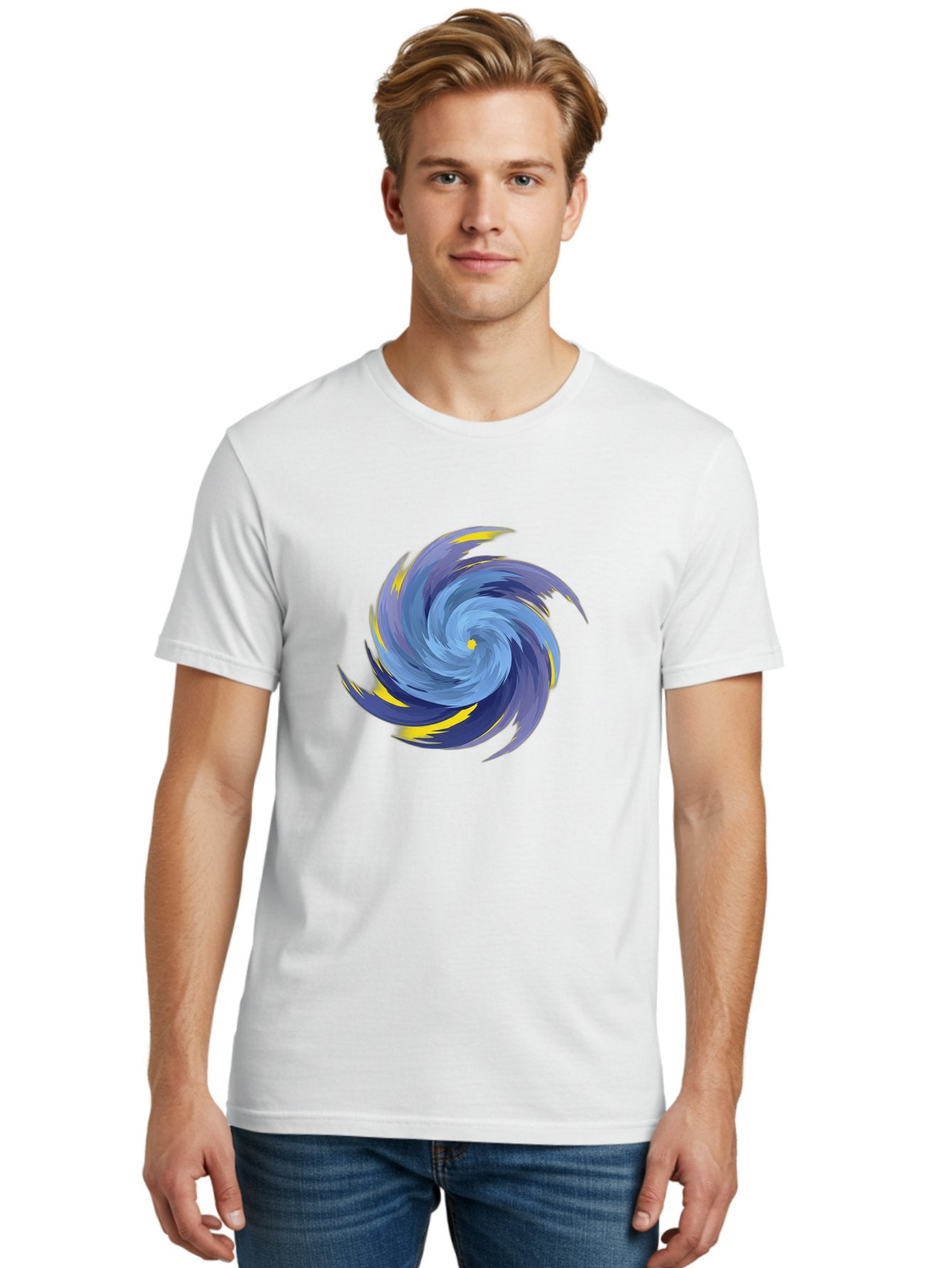 Blue-Spiral-Swirl Men'S Graphic Tee, 100% Cotton, Comfortable Casual Summer Wear, Machine Washable, Vintage Camera, Old Camera, Antique Camera, Black Camera, Classic Photography, Photography Equipment, Nostalgic Device, Film Camera, Camera Art Bag204 20