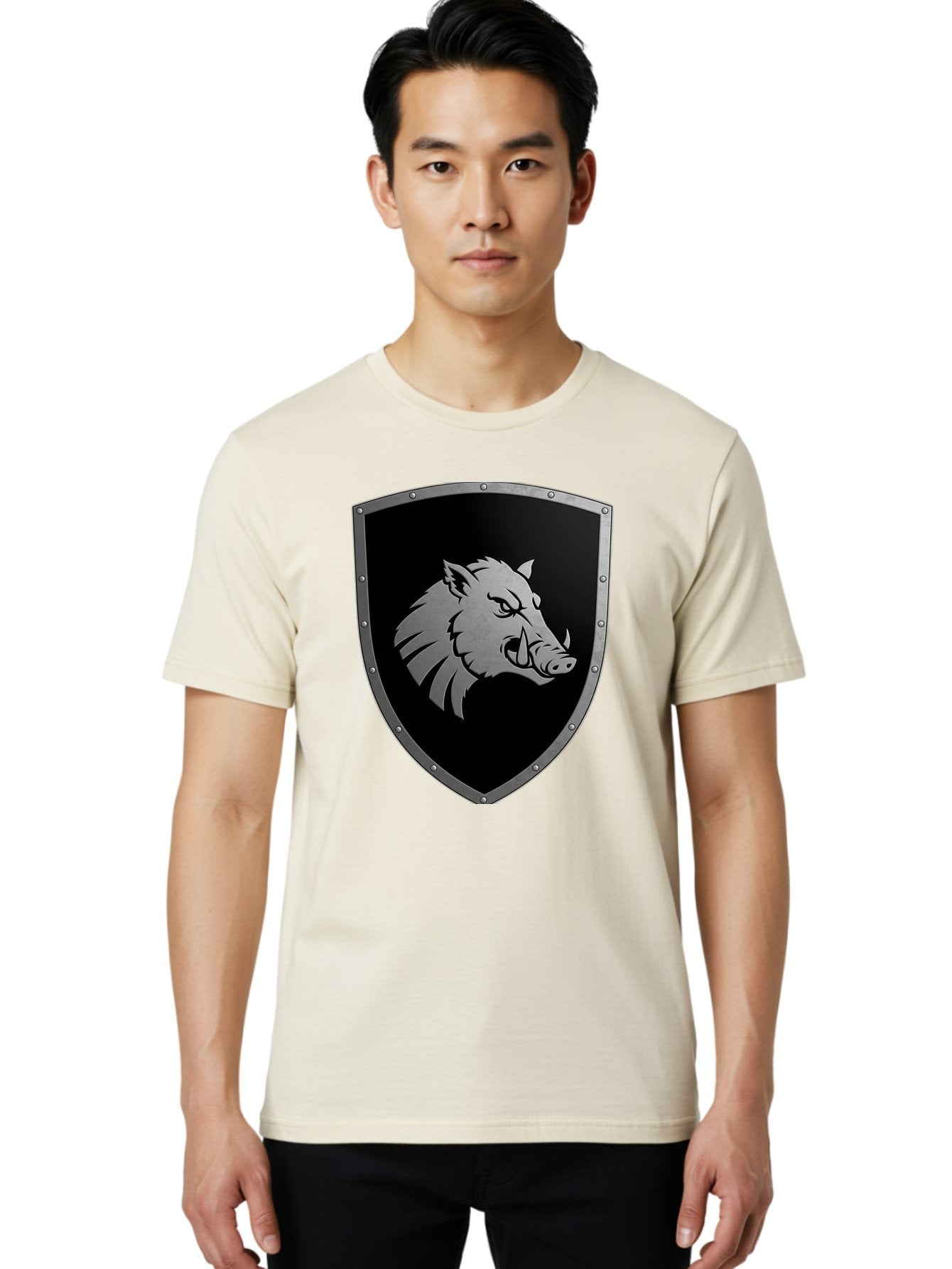 Boar-Head-Shield Men'S Graphic Tee, 100% Cotton, Comfortable Casual Summer Wear, Machine Washable, Vintage Camera, Old Camera, Antique Camera, Black Camera, Classic Photography, Photography Equipment, Nostalgic Device, Film Camera, Camera Art Bag210 19
