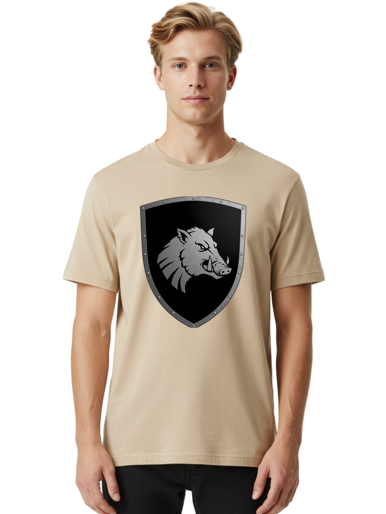 Boar-Head-Shield Men'S Graphic Tee, 100% Cotton, Comfortable Casual Summer Wear, Machine Washable, Vintage Camera, Old Camera, Antique Camera, Black Camera, Classic Photography, Photography Equipment, Nostalgic Device, Film Camera, Camera Art Bag210 25
