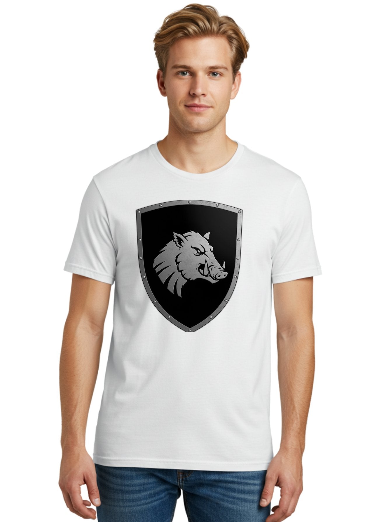 Boar-Head-Shield Men'S Graphic Tee, 100% Cotton, Comfortable Casual Summer Wear, Machine Washable, Vintage Camera, Old Camera, Antique Camera, Black Camera, Classic Photography, Photography Equipment, Nostalgic Device, Film Camera, Camera Art Bag210 22