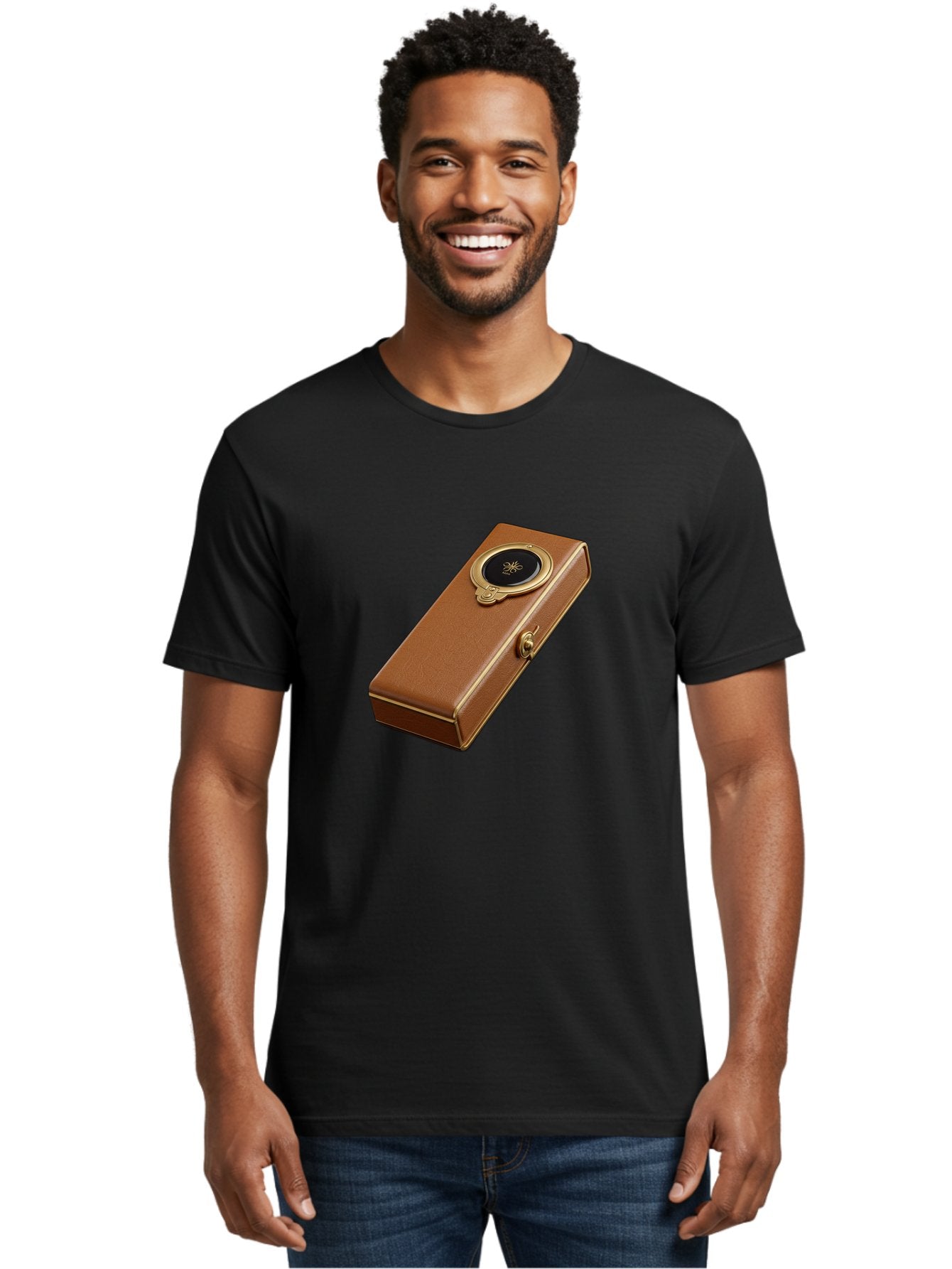 Brown-Leather-Box Men'S Graphic Tee, 100% Cotton, Comfortable Casual Summer Wear, Machine Washable, Vintage Camera, Old Camera, Antique Camera, Black Camera, Classic Photography, Photography Equipment, Nostalgic Device, Film Camera, Camera Art Bag217 25