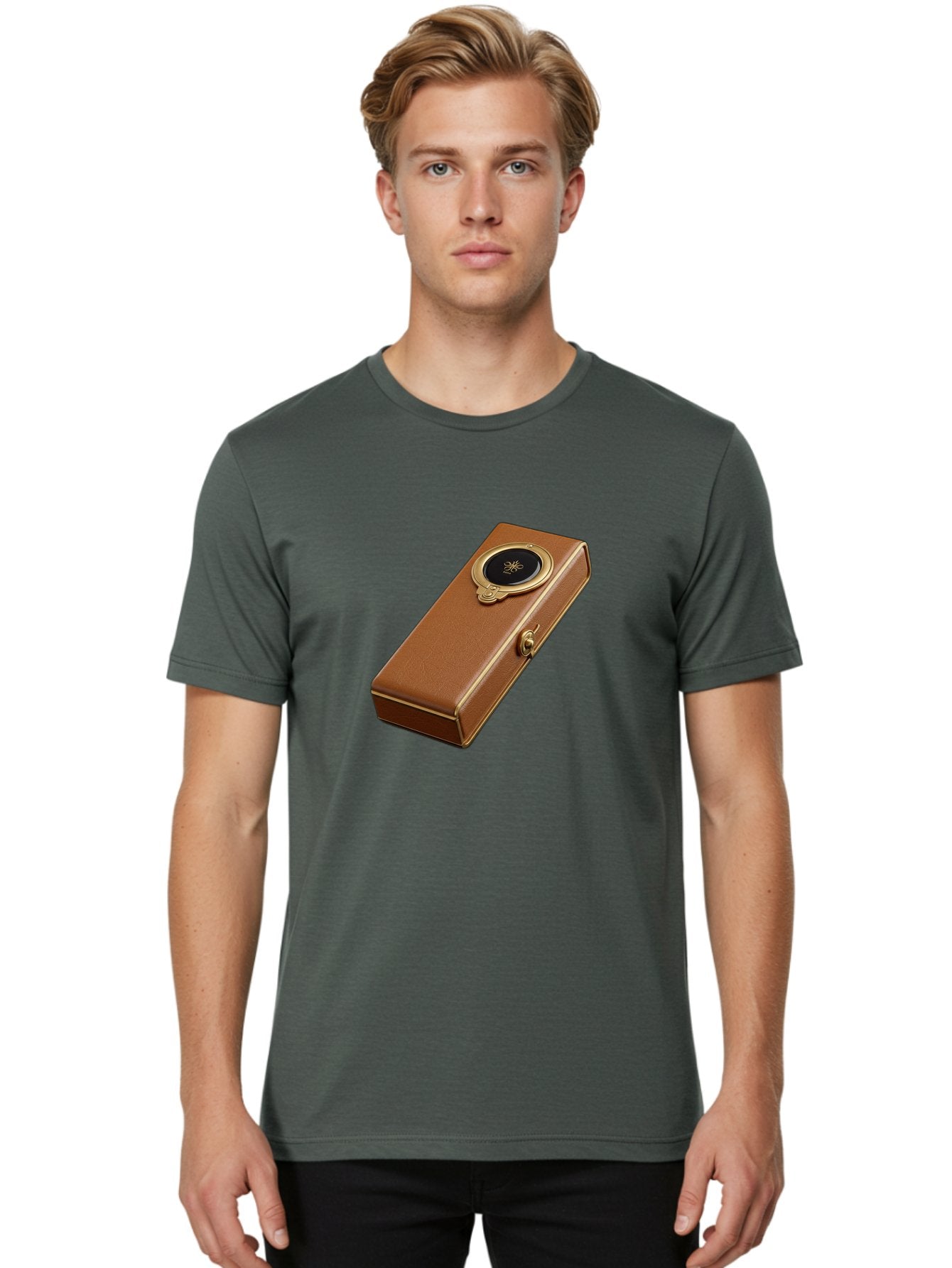 Brown-Leather-Box Men'S Graphic Tee, 100% Cotton, Comfortable Casual Summer Wear, Machine Washable, Vintage Camera, Old Camera, Antique Camera, Black Camera, Classic Photography, Photography Equipment, Nostalgic Device, Film Camera, Camera Art Bag217 28
